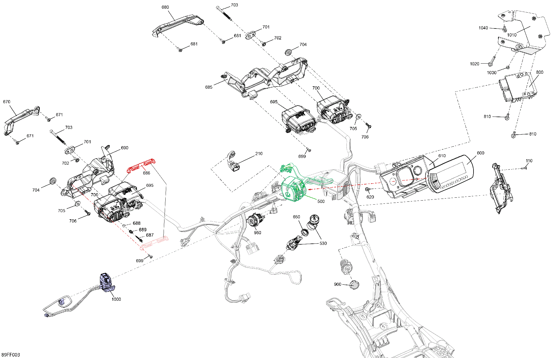 An Image of a Genuine Can-Am Parts Schematic Diagram showing the schematic - ELECTRIC - FRONT SECTION