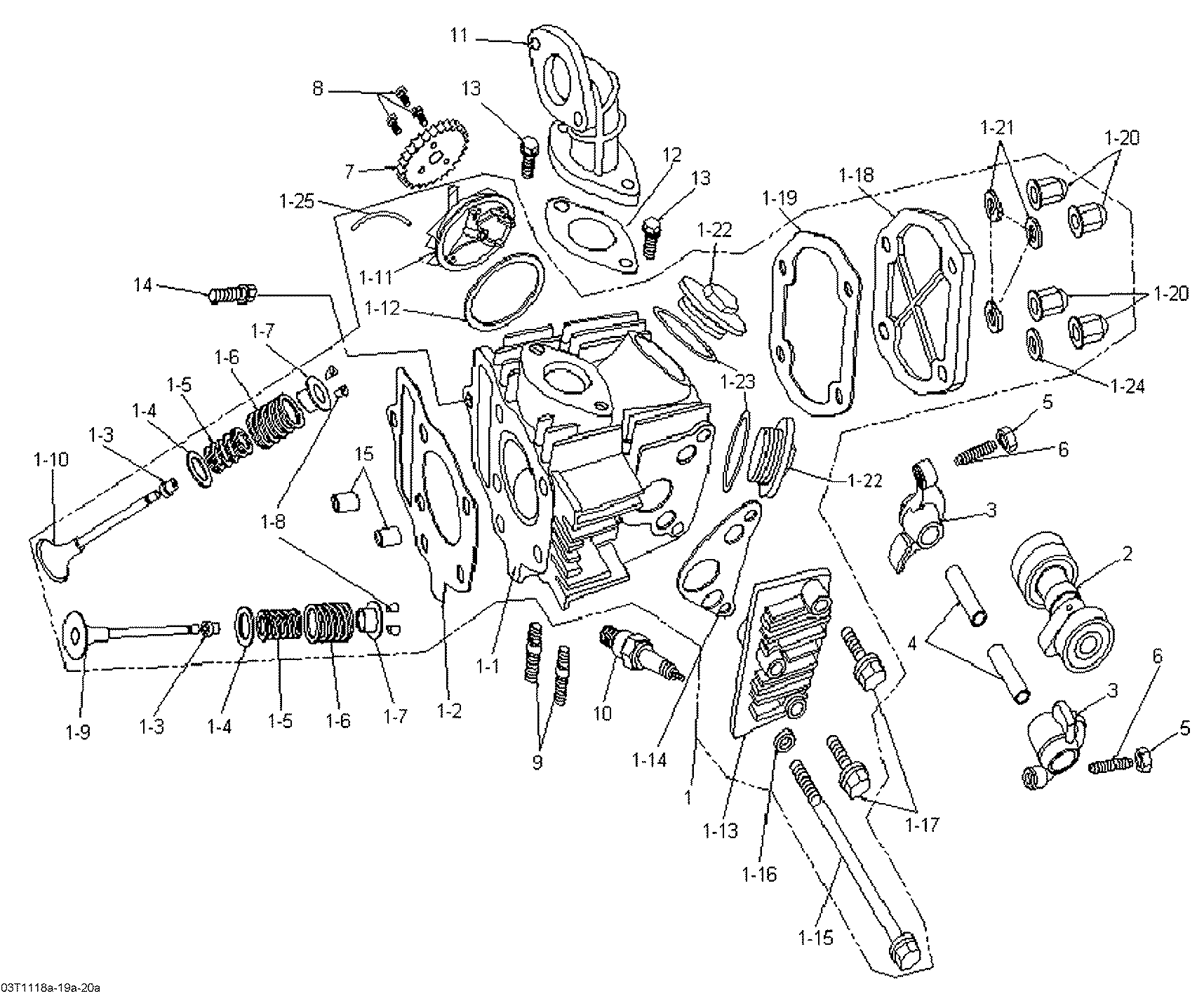 An Image of a Genuine Can-Am Parts Schematic Diagram showing the schematic - CYLINDER HEAD AND INTAKE MANIFOLD