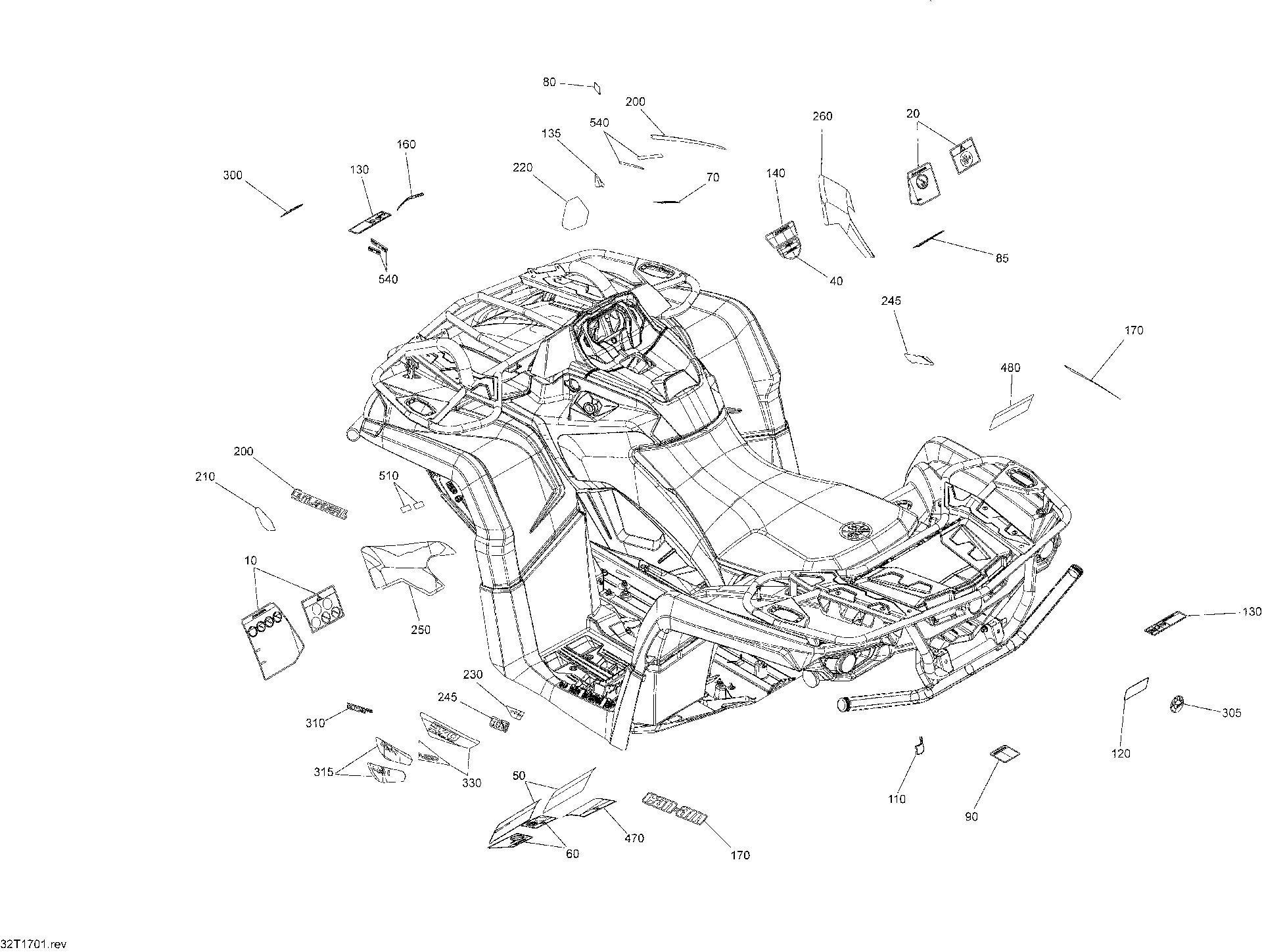 An Image of a Genuine Can-Am Parts Schematic Diagram showing the schematic - DECALS - ALL MODELS