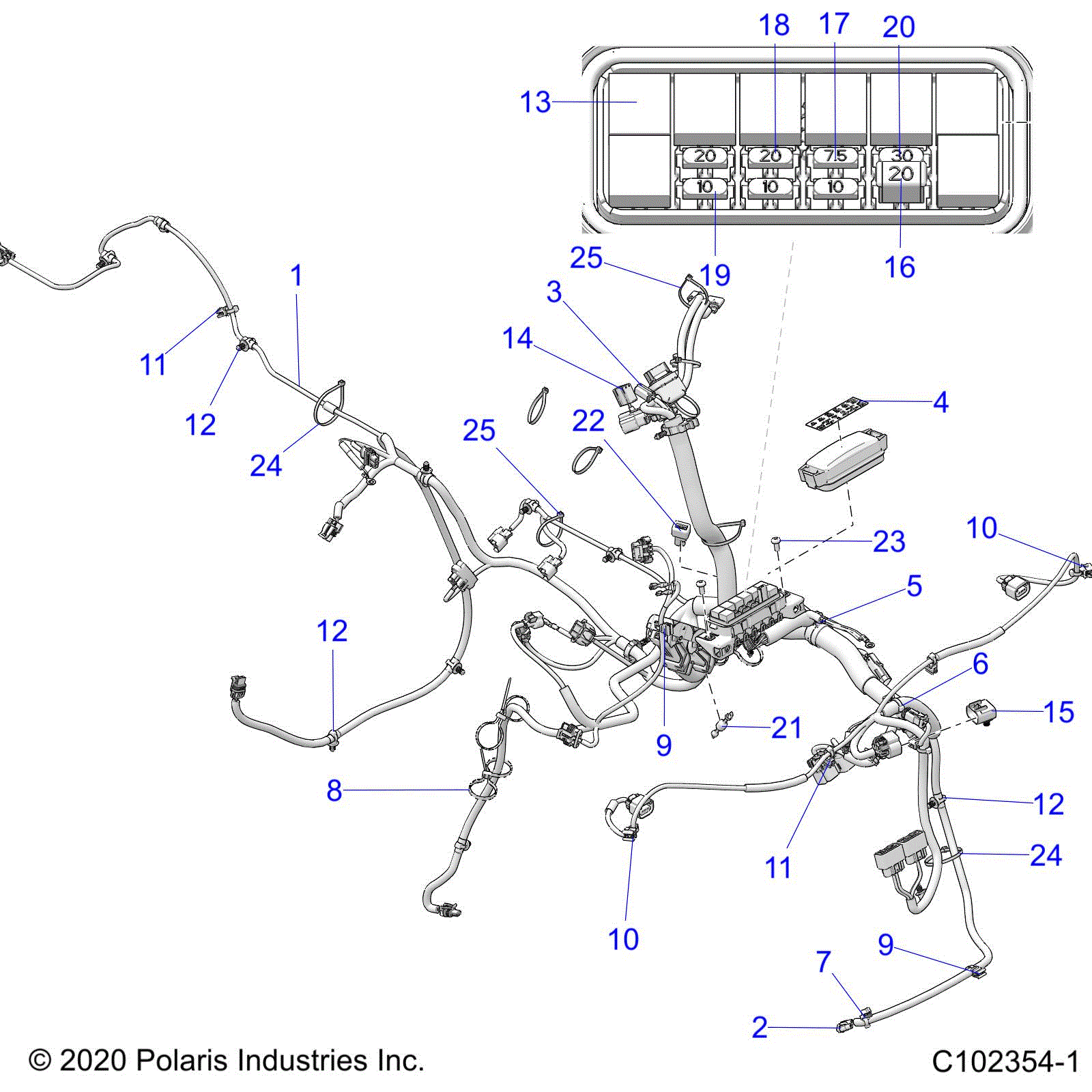 An Image of a Genuine Polaris Parts Schematic Diagram showing the schematic - ELECTRICAL: HARNESS - 2024 POLARIS SCRAMBLER XP 1000 55" 49S