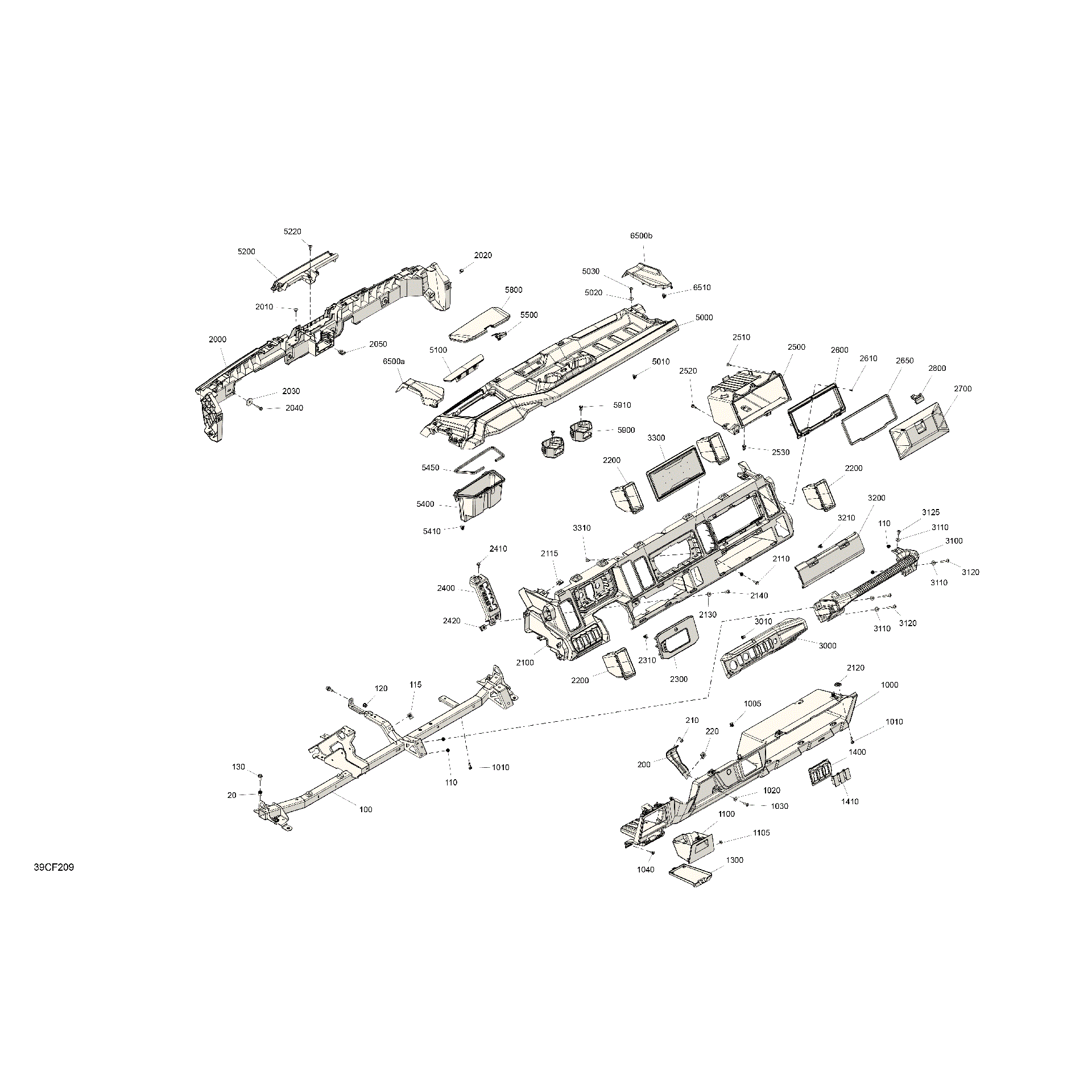 An Image of a Genuine Can-Am Parts Schematic Diagram showing the schematic - CAB INTERIOR - CENTER CONSOLE