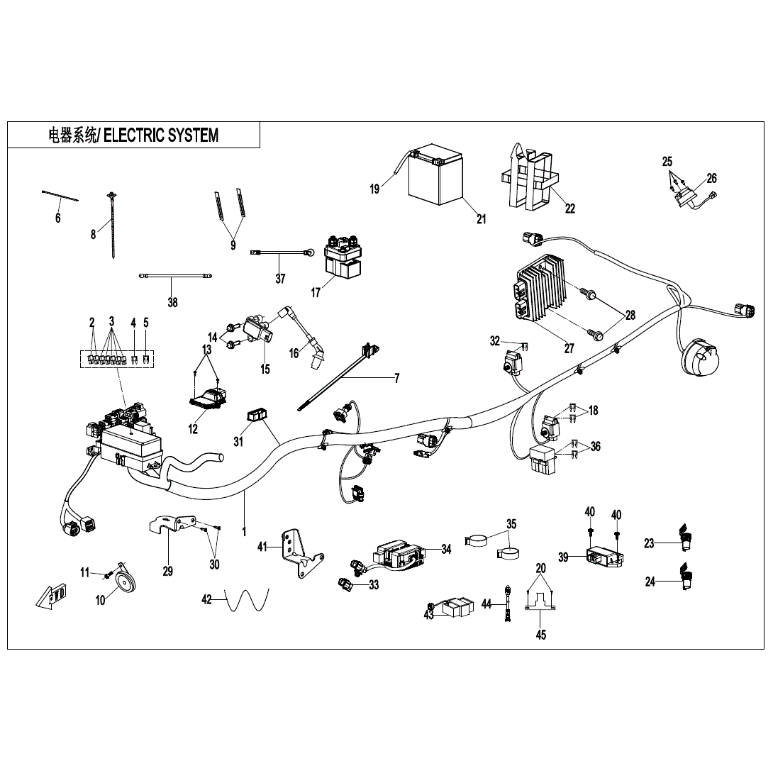 An Image of a genuine CFMOTO Parts Schematic Diagram showing the group - ELECTRIC SYSTEM - 2025 CFMOTO CFORCE 600