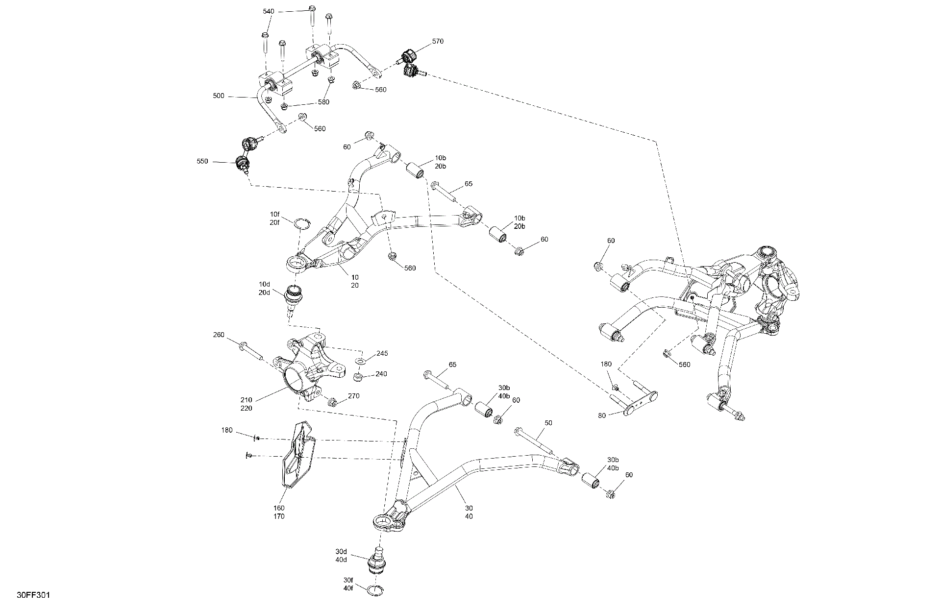 An Image of a Genuine Can-Am Parts Schematic Diagram showing the schematic - SUSPENSION - FRONT COMPONENTS
