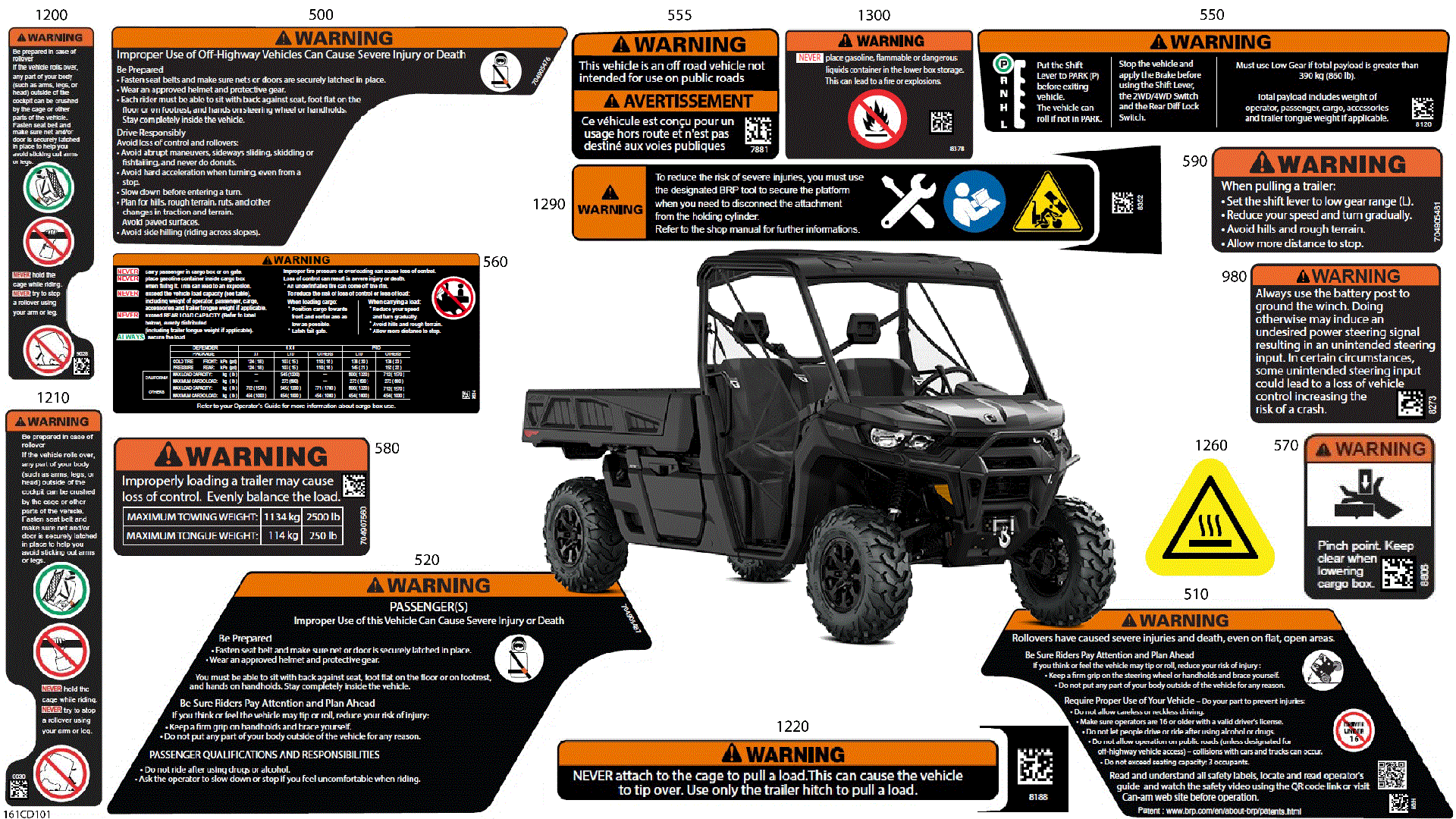 An Image of a Genuine Can-Am Parts Schematic Diagram showing the schematic - BODY - WARNING DECALS
