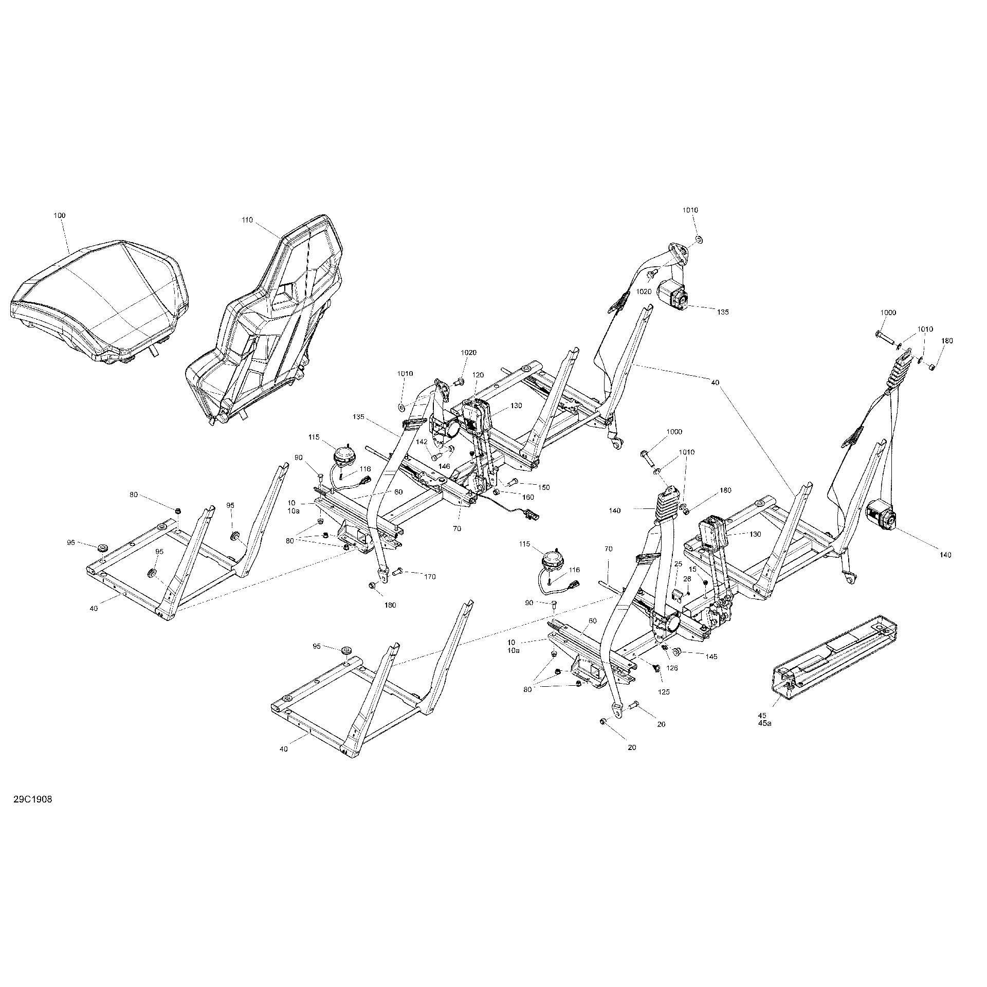 An Image of a Genuine Can-Am Parts Schematic Diagram showing the schematic - SEAT - SPORT