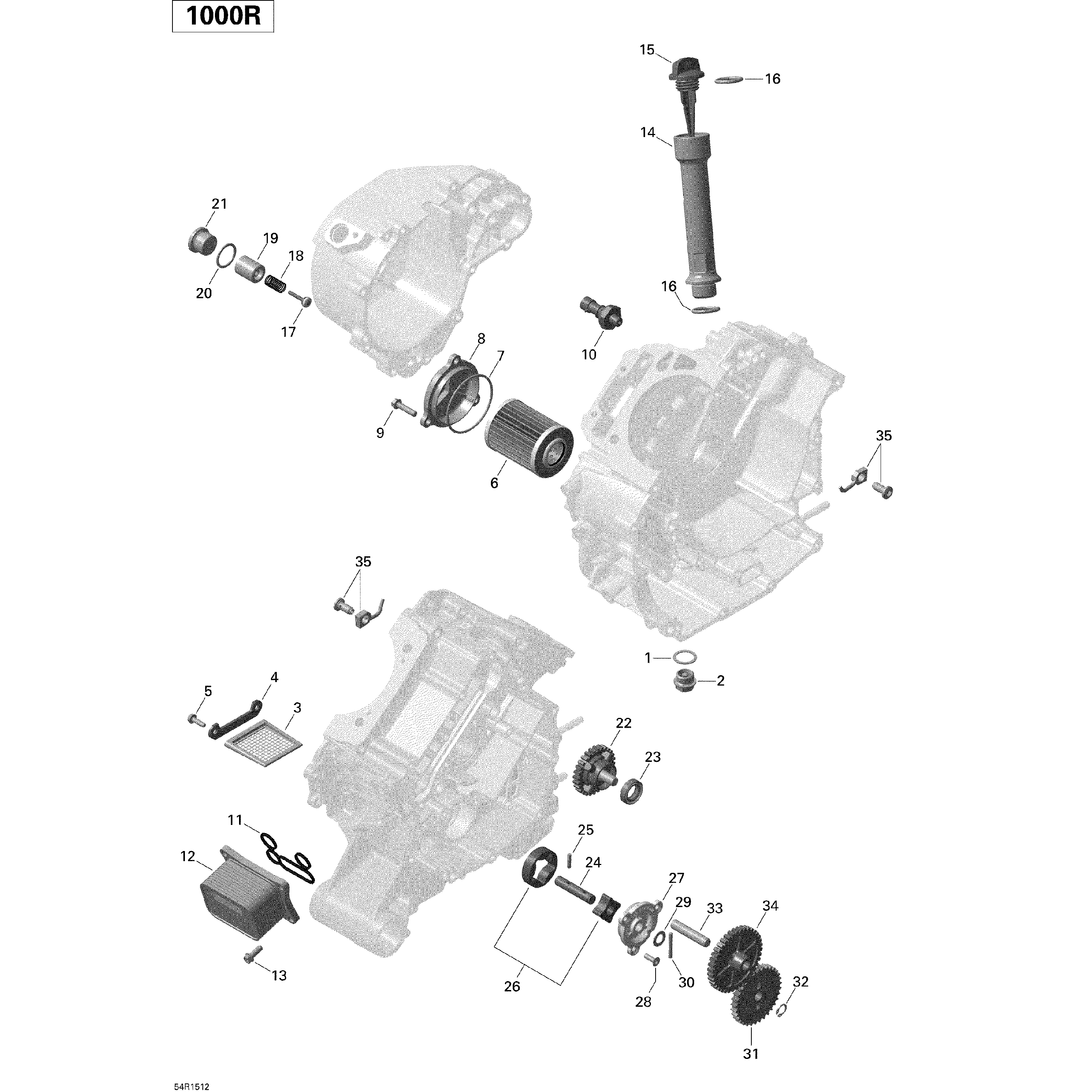 An Image of a Genuine Can-Am Parts Schematic Diagram showing the schematic - ENGINE LUBRICATION _54R1512