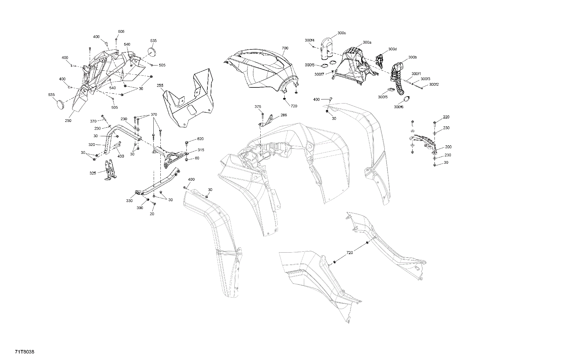 An Image of a Genuine Can-Am Parts Schematic Diagram showing the schematic - BODY - FRONT SECTION