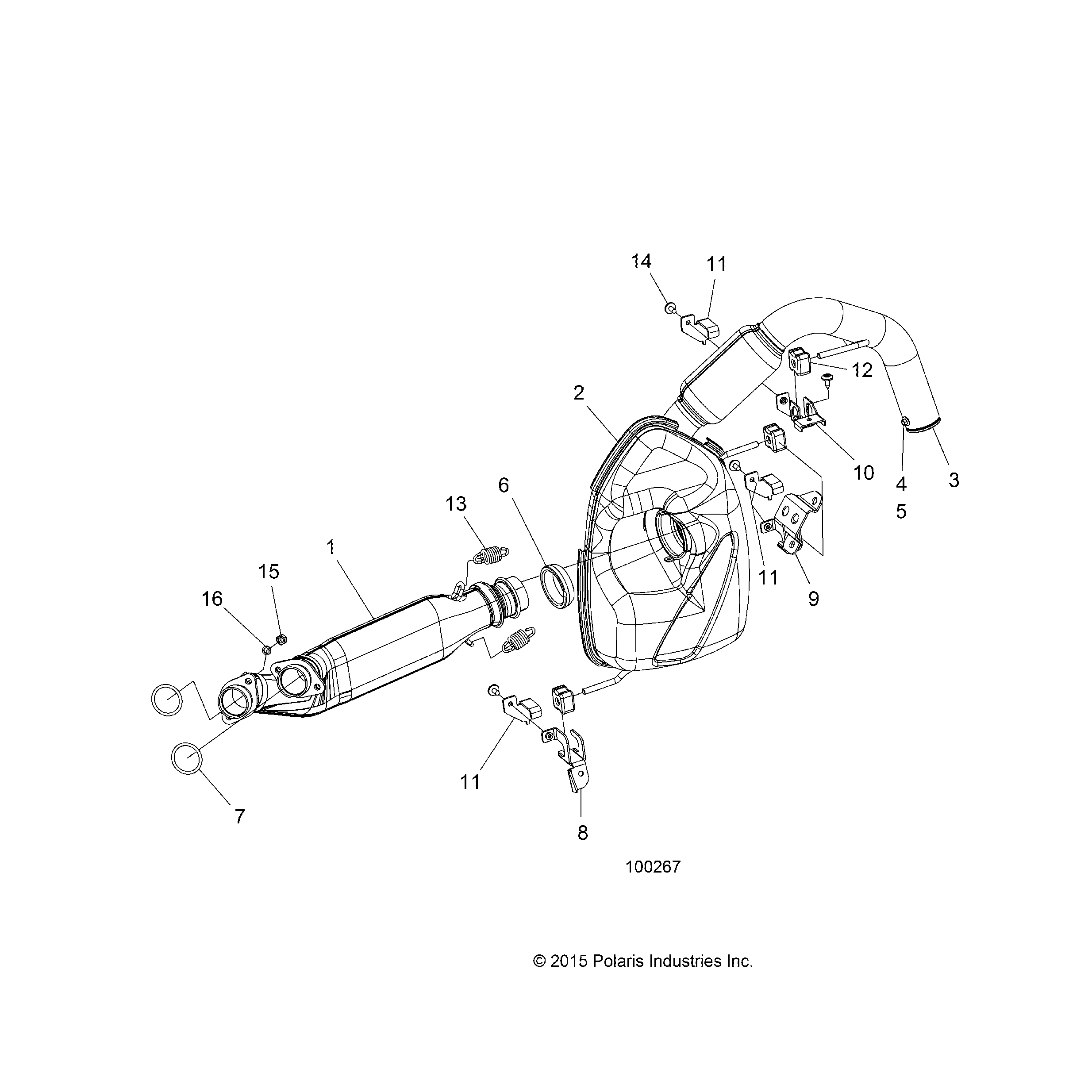 An Image of a Genuine Polaris Parts Schematic Diagram showing the schematic - ENGINE: EXHAUST - 2016 POLARIS SPORTSMAN XP 1000