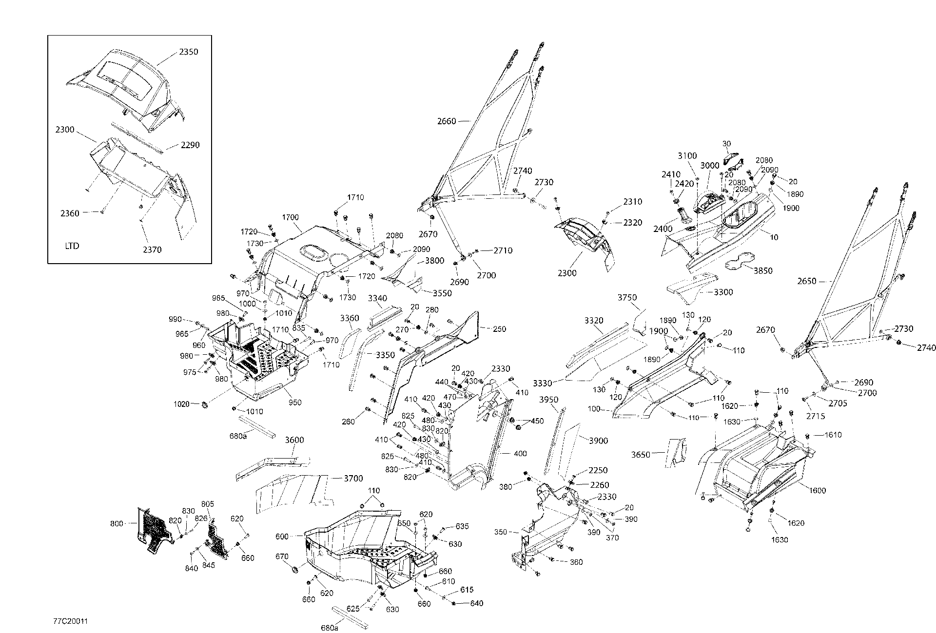 An Image of a Genuine Can-Am Parts Schematic Diagram showing the schematic - CAB INTERIOR - LOWER PART