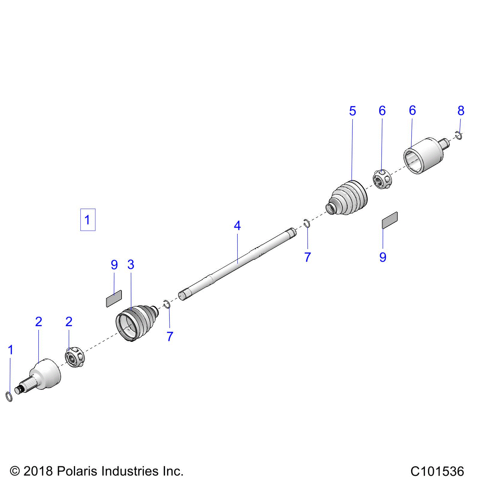 An Image of a Genuine Polaris Parts Schematic Diagram showing the schematic - DRIVE TRAIN: FRONT DRIVE SHAFT - 2022 POLARIS SPORTSMAN 450 HO