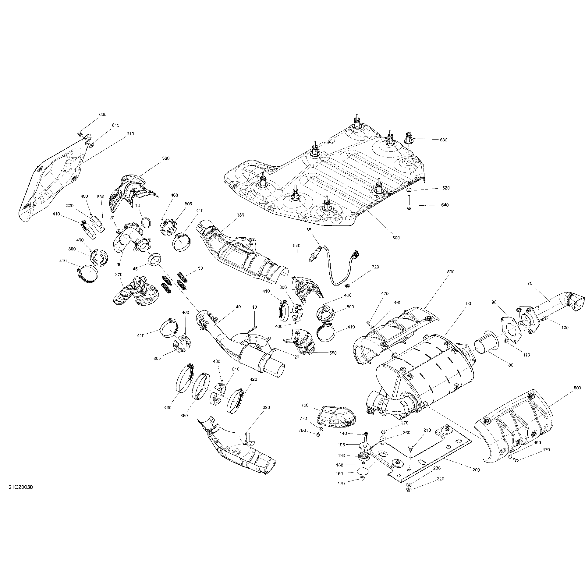 An Image of a Genuine Can-Am Parts Schematic Diagram showing the schematic - EXHAUST