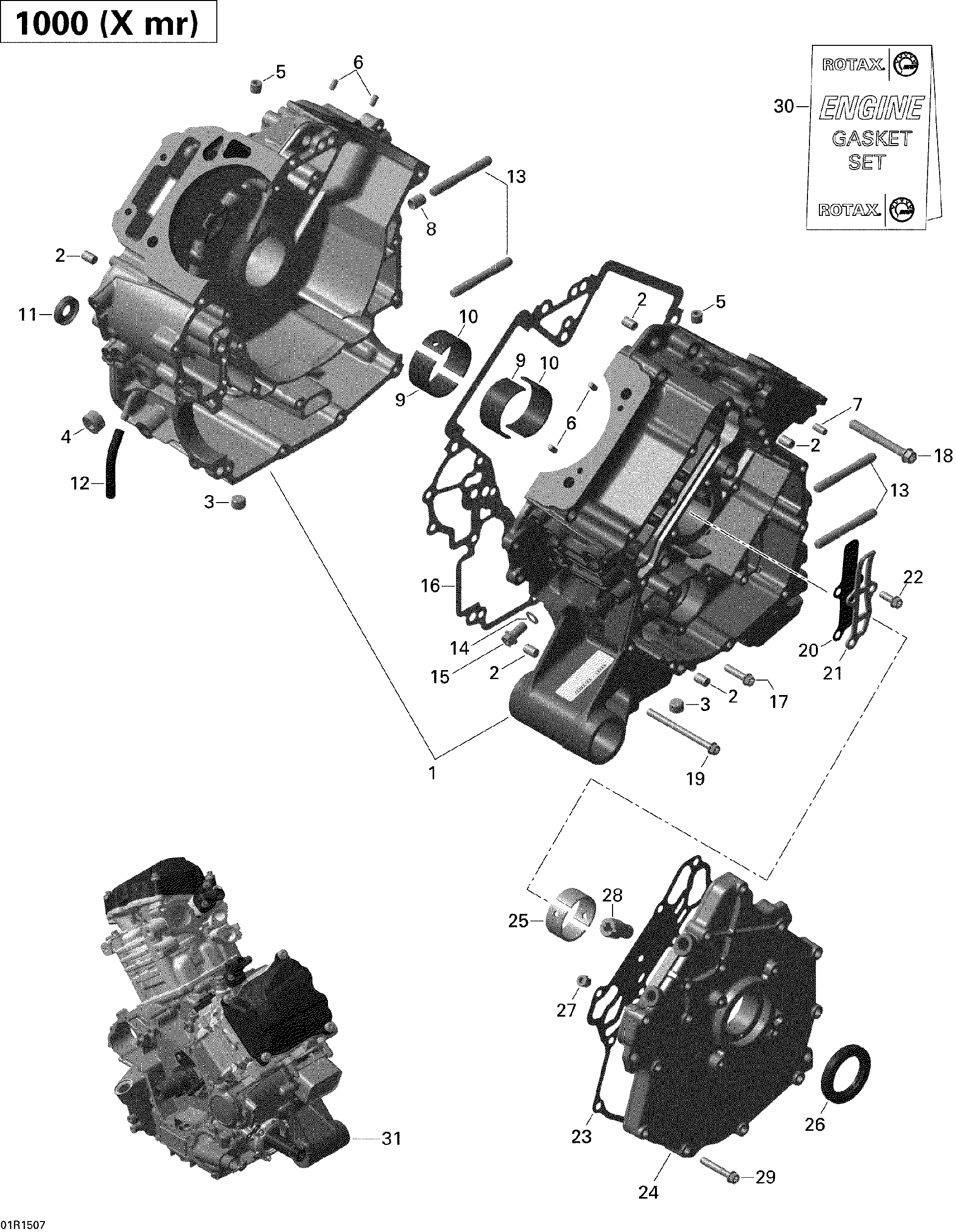 An Image of a Genuine Can-Am Parts Schematic Diagram showing the schematic - CRANKCASE _01R1507