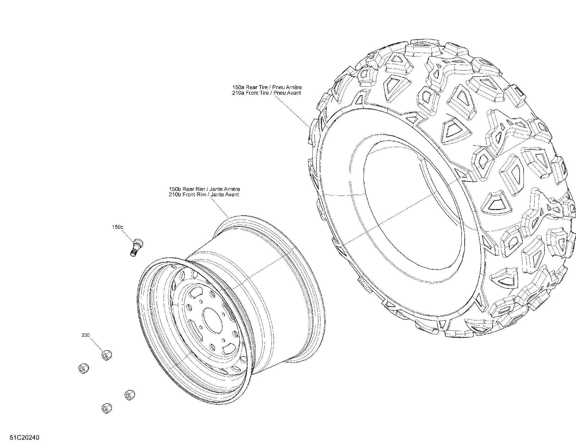 An Image of a Genuine Can-Am Parts Schematic Diagram showing the schematic - DRIVE - WHEELS - BASE