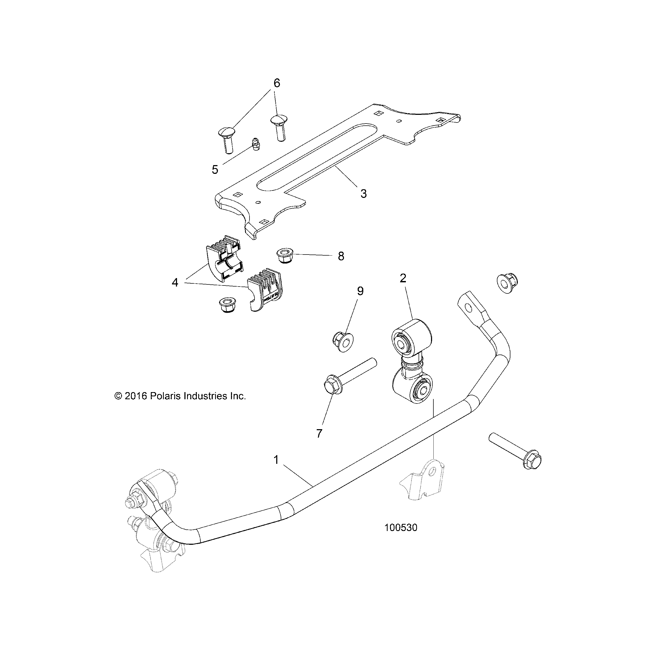 An Image of a Genuine Polaris Parts Schematic Diagram showing the schematic - SUSPENSION: STABILIZER BAR FRONT - 2017 POLARIS ACE 570 EFI