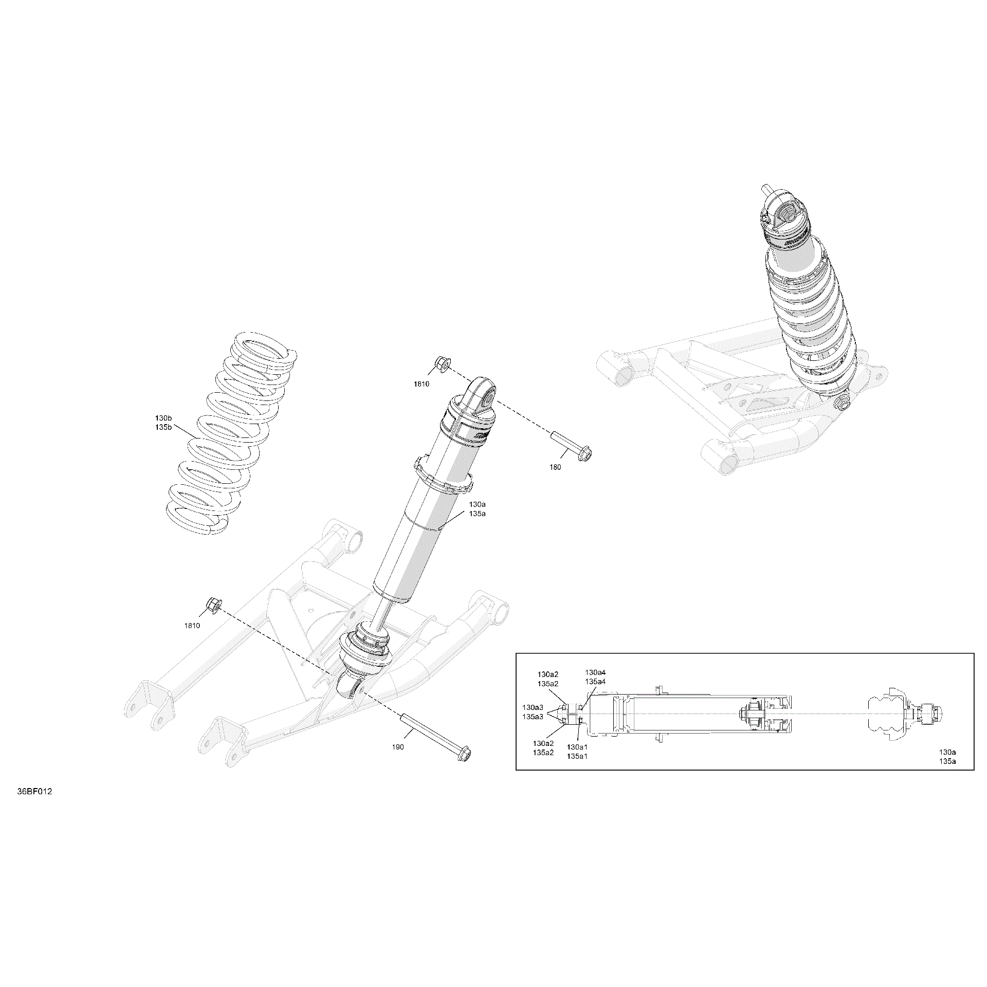 An Image of a Genuine Can-Am Parts Schematic Diagram showing the schematic - SUSPENSION - REAR SHOCKS