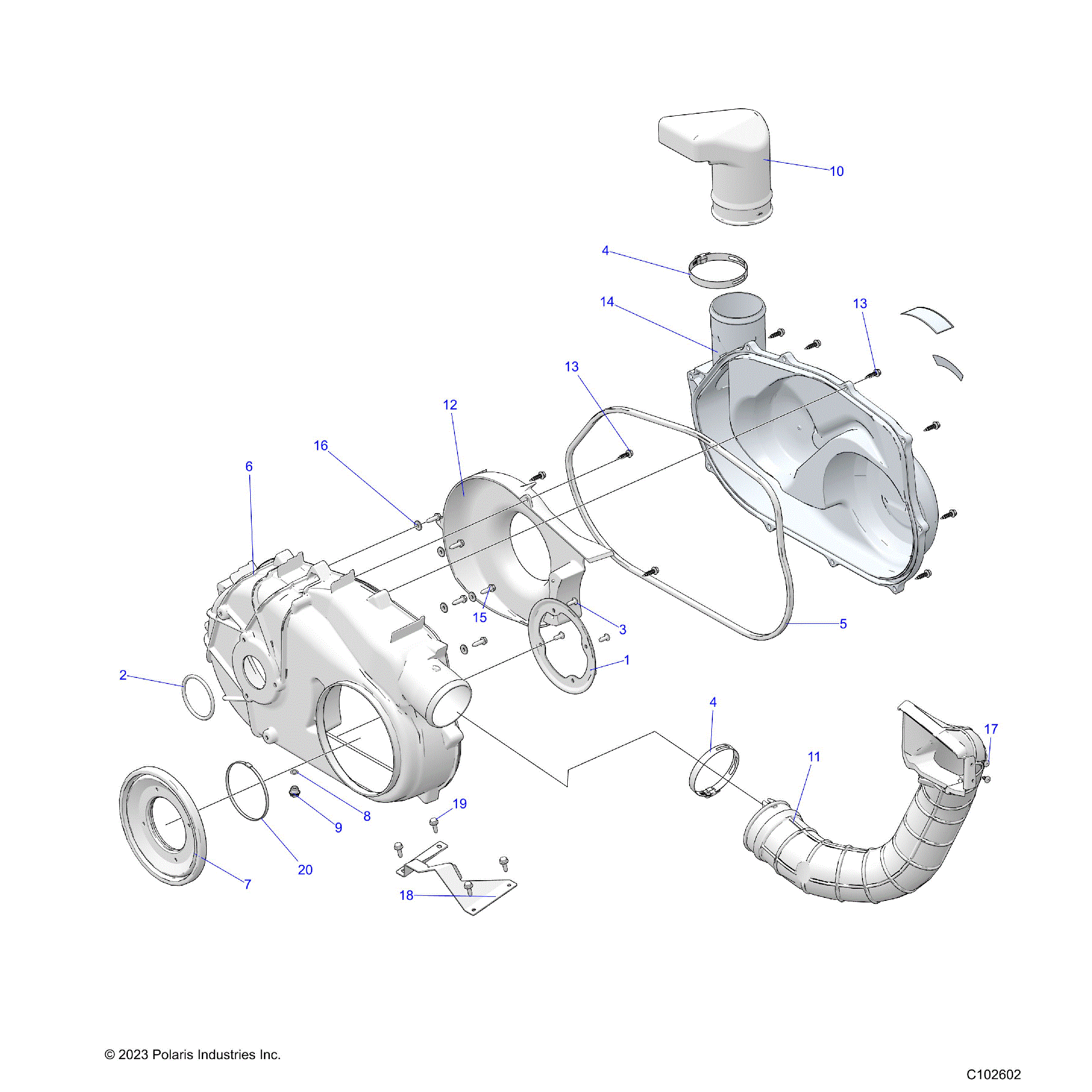 An Image of a Genuine Polaris Parts Schematic Diagram showing the schematic - BODY: CLUTCH COVER - 2025 POLARIS SPORTSMAN TOURING 570 X2 EPS