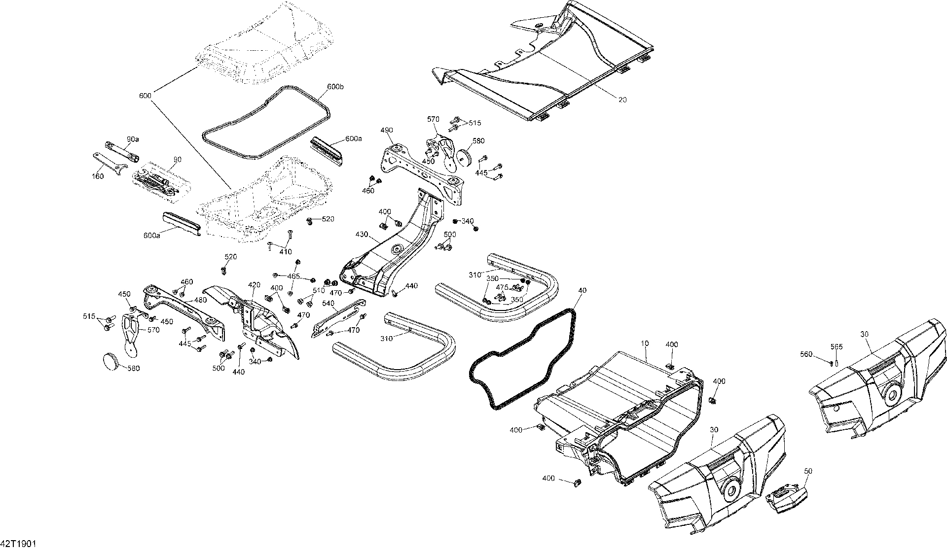 An Image of a Genuine Can-Am Parts Schematic Diagram showing the schematic - REAR CARGO BOX - 650 EFI - 850 EFI