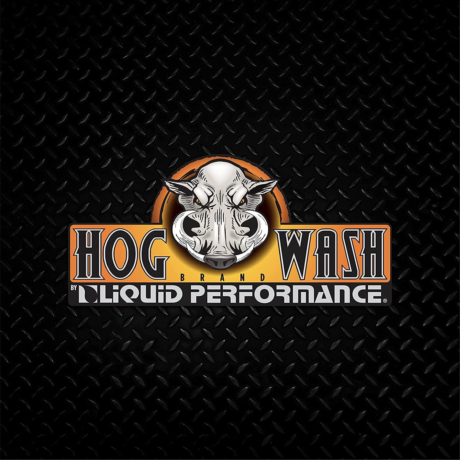 A stylized hog's head logo sits above "Hog Wash" text on a black diamond plate background. The Melt Magic Exhaust Pipe Burn And Boot Mark Remover 4oz by Hog Wash removes tough motorcycle burn marks.