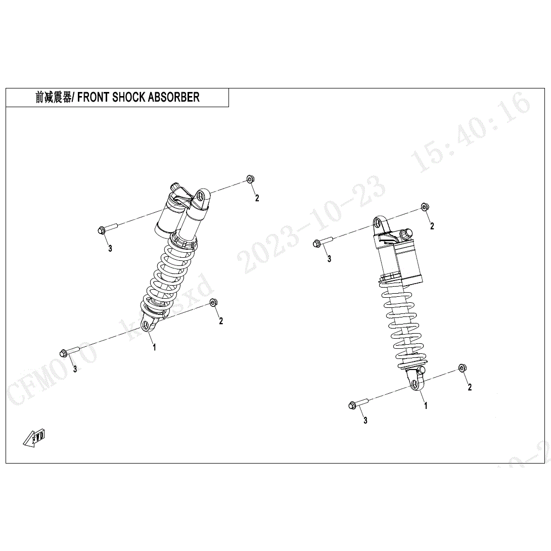 An Image of a genuine CFMOTO Parts Schematic Diagram showing the group - FRONT SHOCK ABSORBER (GAS) - 2024 CFMOTO CFORCE 1000 TOURING