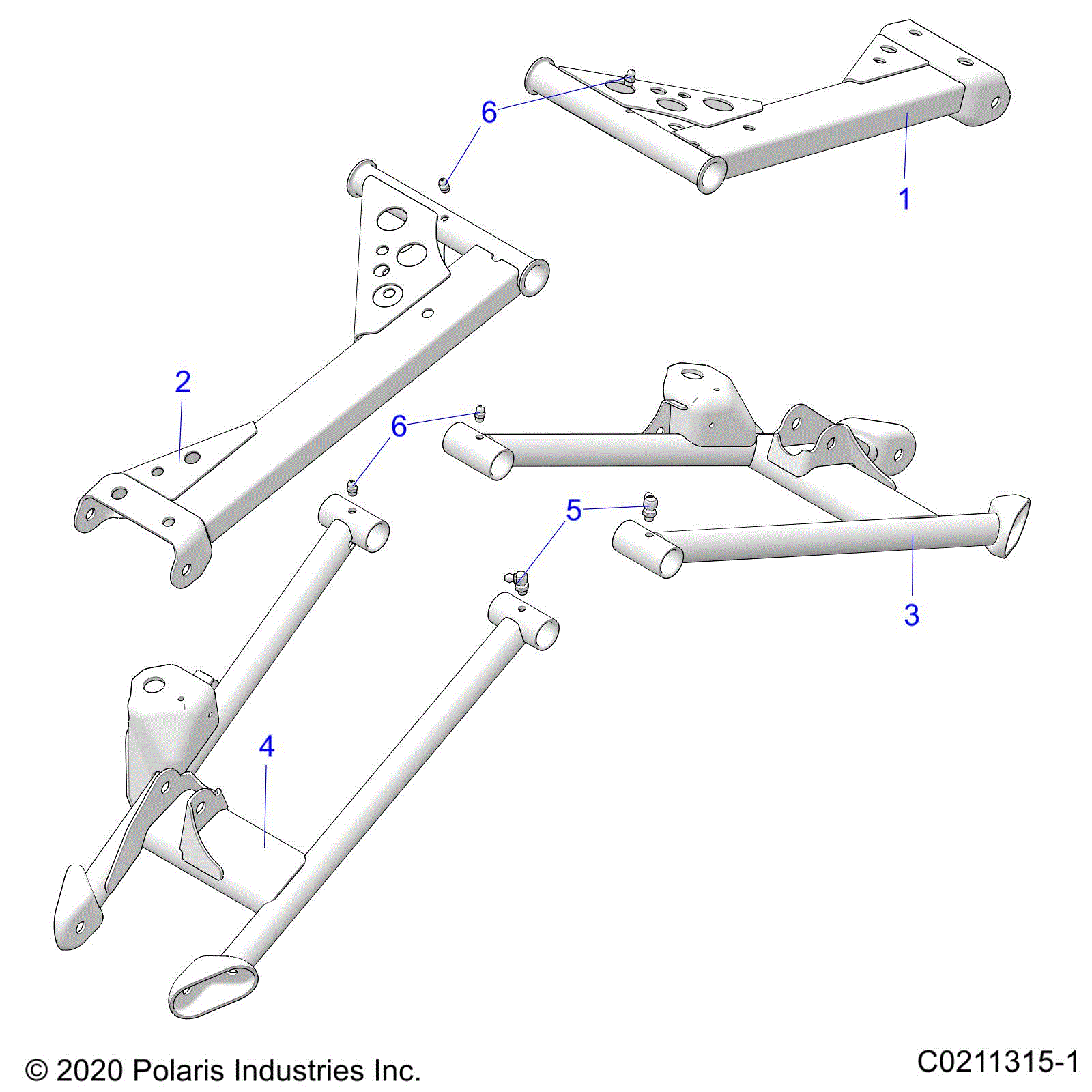 An Image of a Genuine Polaris Parts Schematic Diagram showing the schematic - SUSPENSION: REAR CONTROL ARMS - 2021 POLARIS SCRAMBLER 850 48"