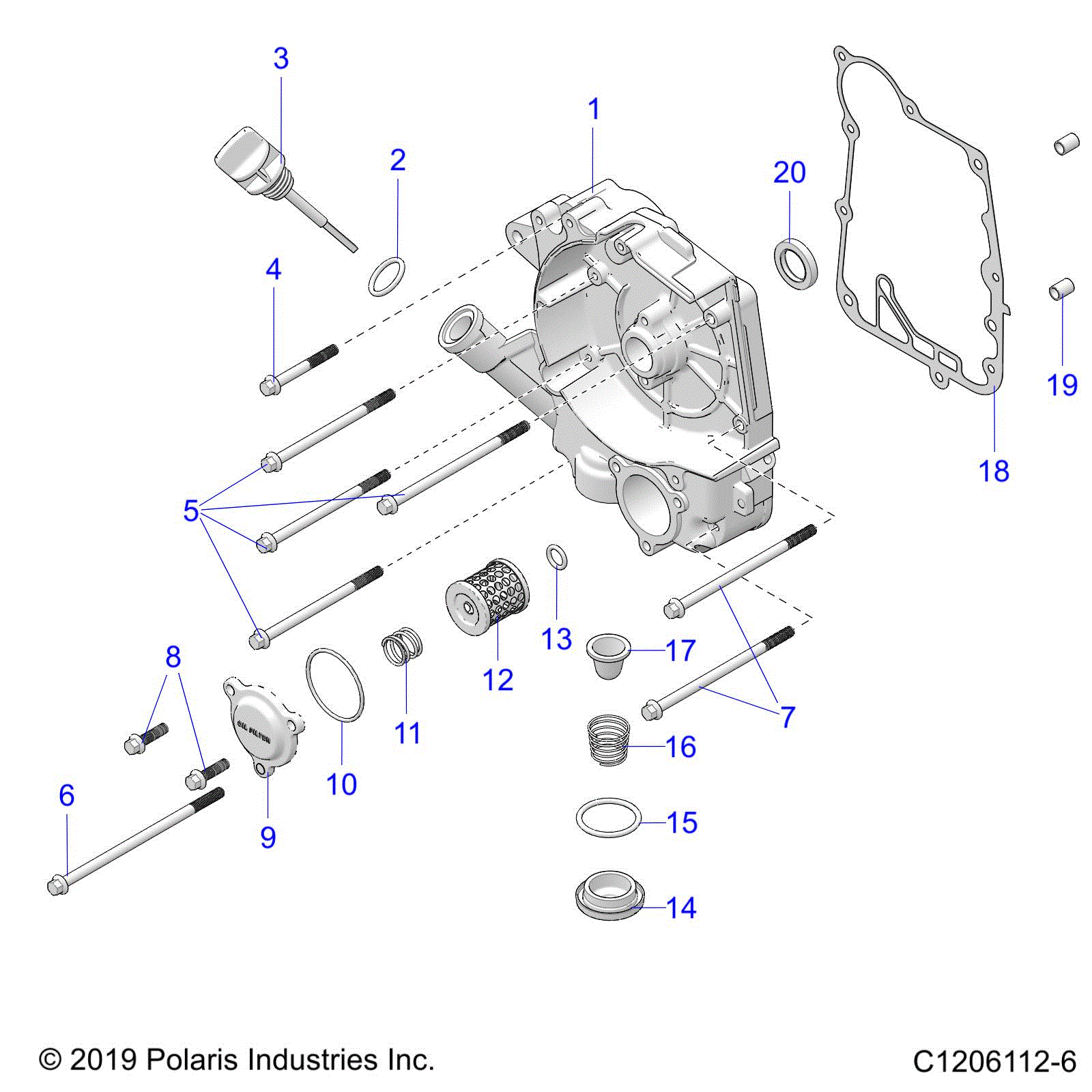 An Image of a Genuine Polaris Parts Schematic Diagram showing the schematic - ENGINE: CRANKCASE COVER ASM RIGHT - 2021 POLARIS OUTLAW 70