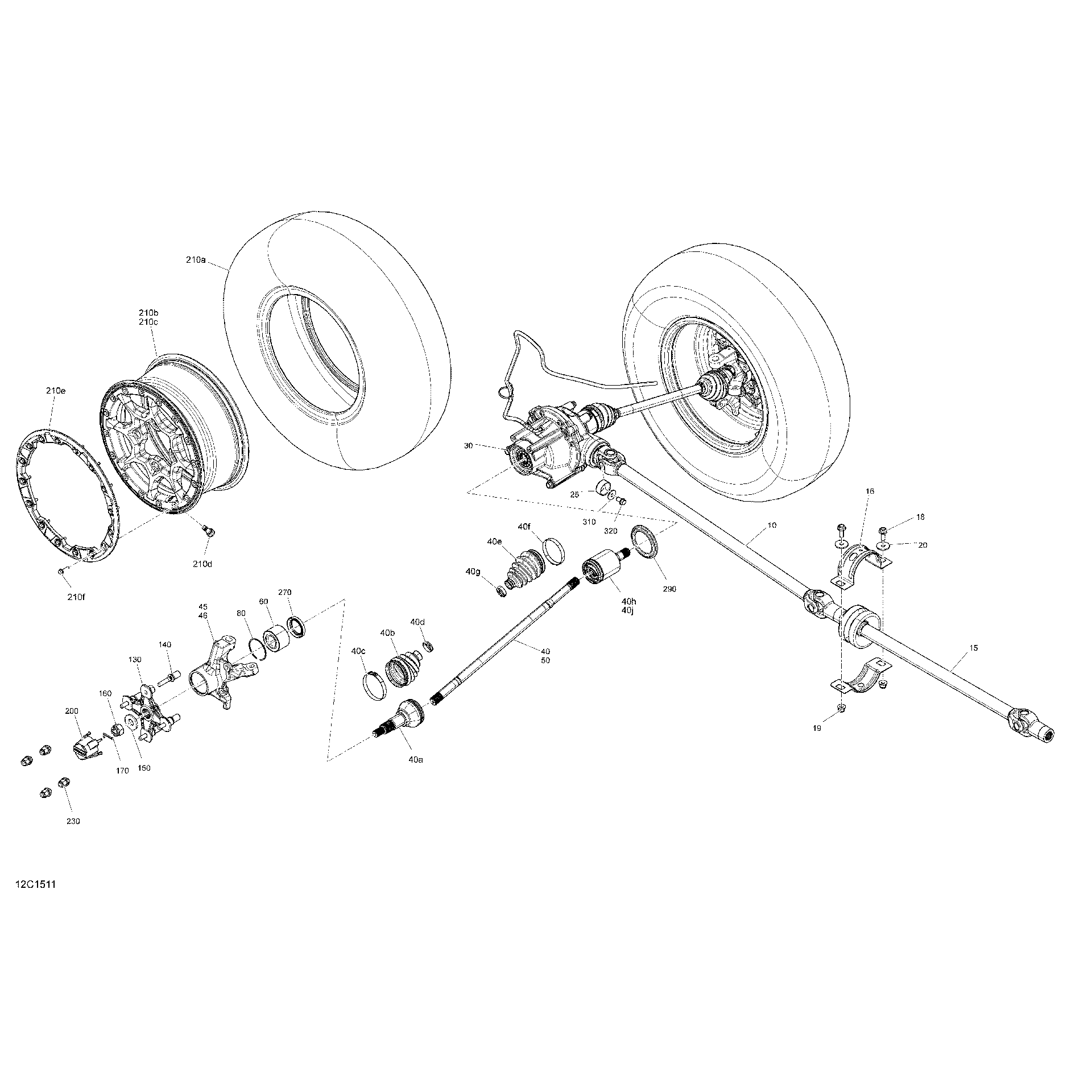 An Image of a Genuine Can-Am Parts Schematic Diagram showing the schematic - DRIVE SYSTEM FRONT _12C1511A
