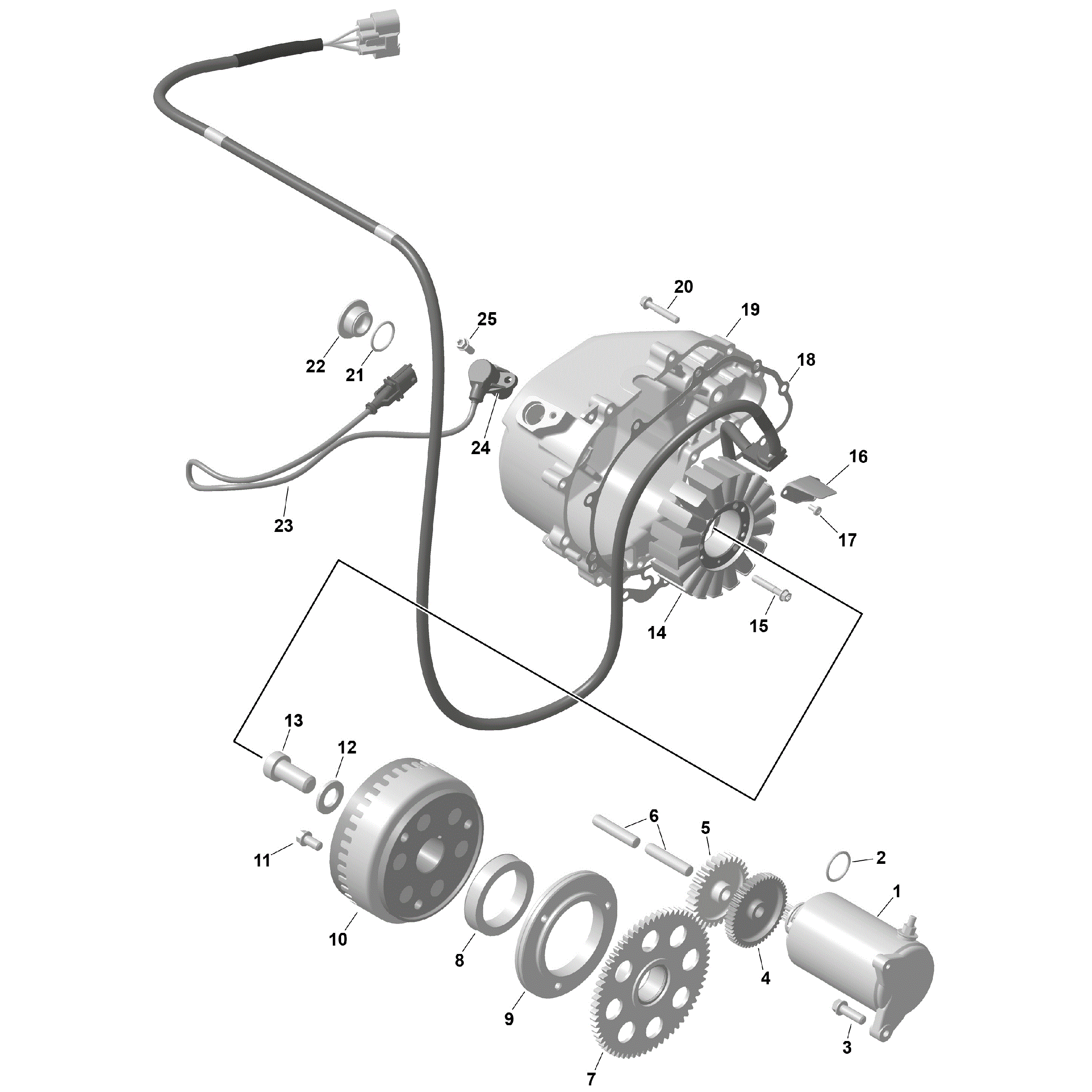 An Image of a Genuine Can-Am Parts Schematic Diagram showing the schematic - ROTAX - MAGNETO AND ELECTRIC STARTER