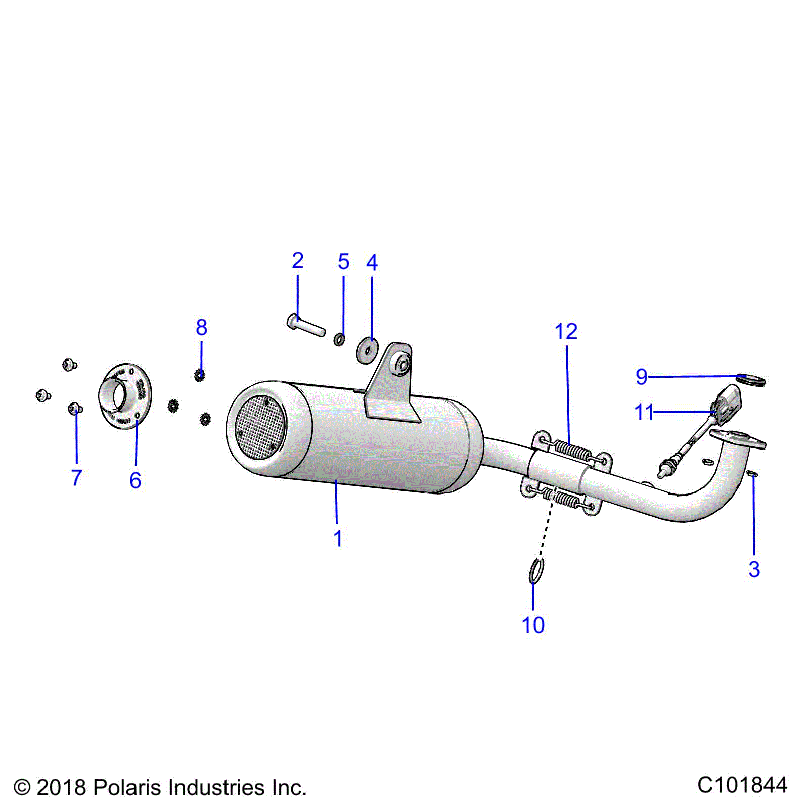 An Image of a Genuine Polaris Parts Schematic Diagram showing the schematic - ENGINE: EXHAUST SYSTEM - 2021 POLARIS ACE 150 EFI