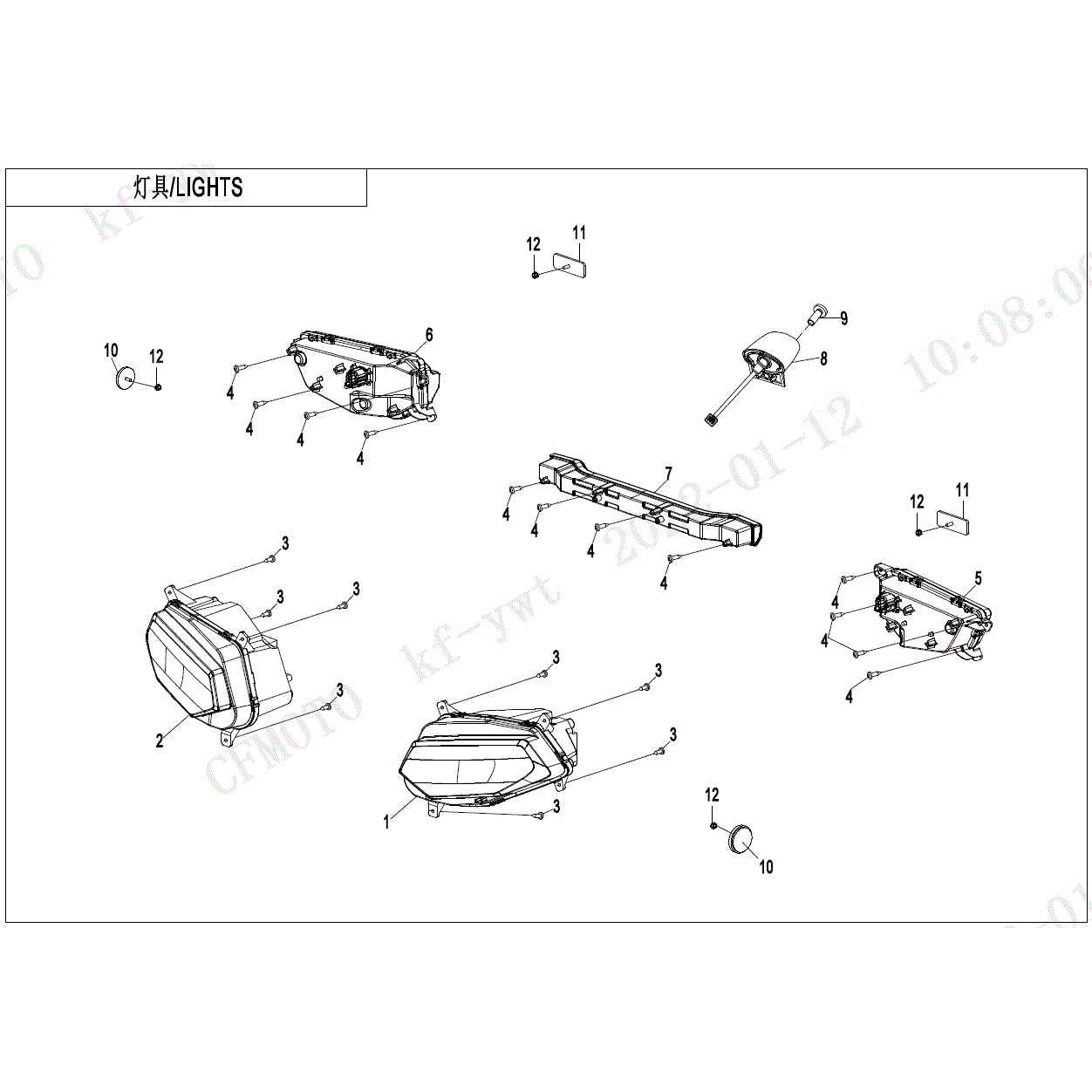 An Image of a genuine CFMOTO Parts Schematic Diagram showing the group - LIGHTS - 2023 CFMOTO CFORCE 500