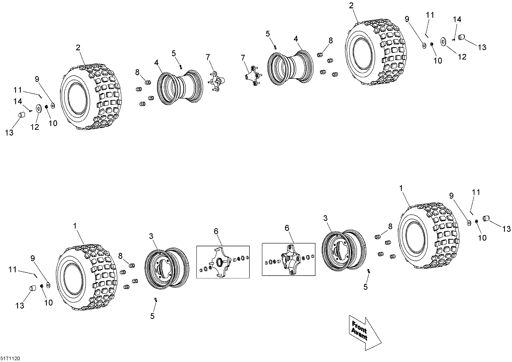 An Image of a Genuine Can-Am Parts Schematic Diagram showing the schematic - WHEELS AND TIRES