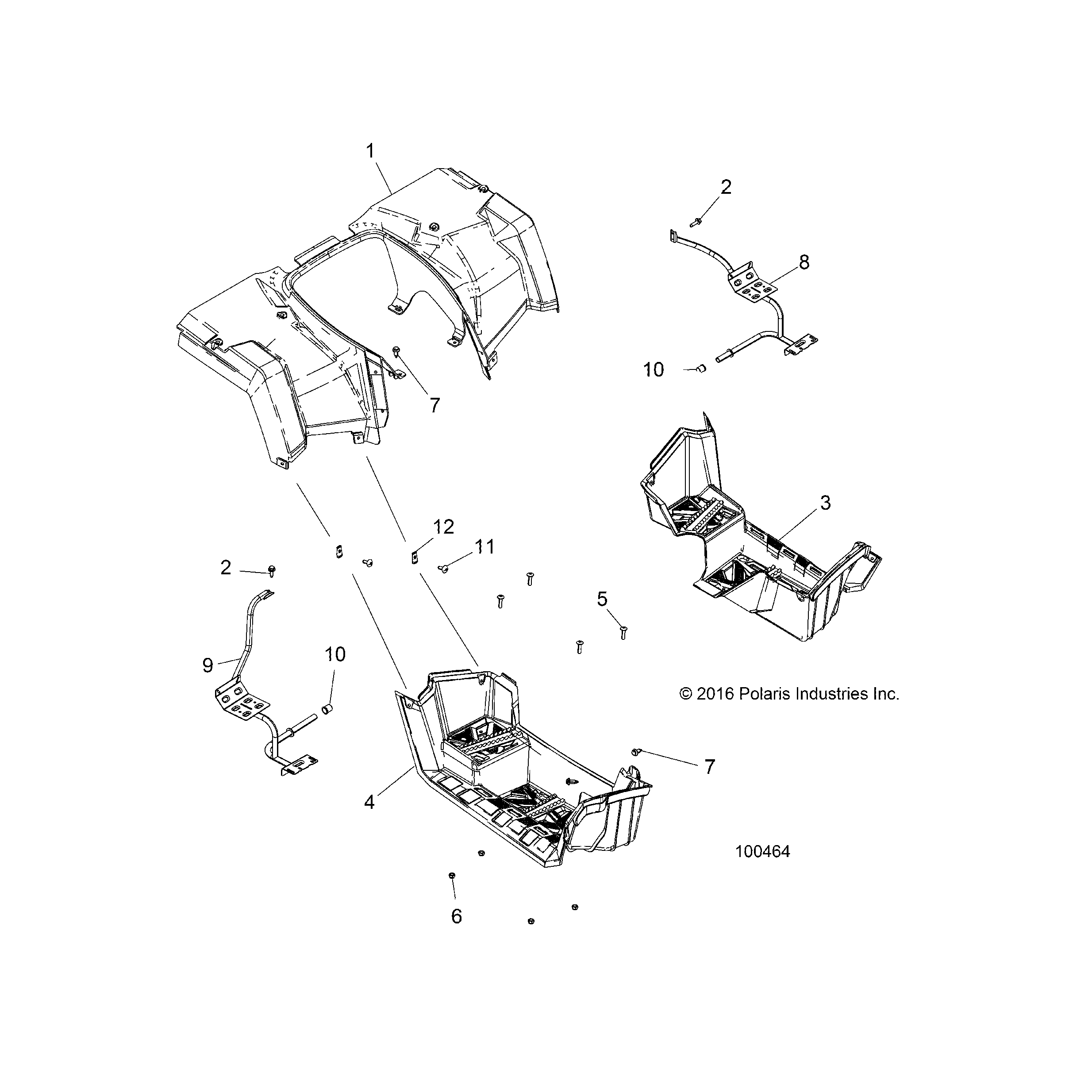 An Image of a Genuine Polaris Parts Schematic Diagram showing the schematic - BODY: REAR CAB and FOOTWELLS - 2017 POLARIS SPORTSMAN 570 6X6