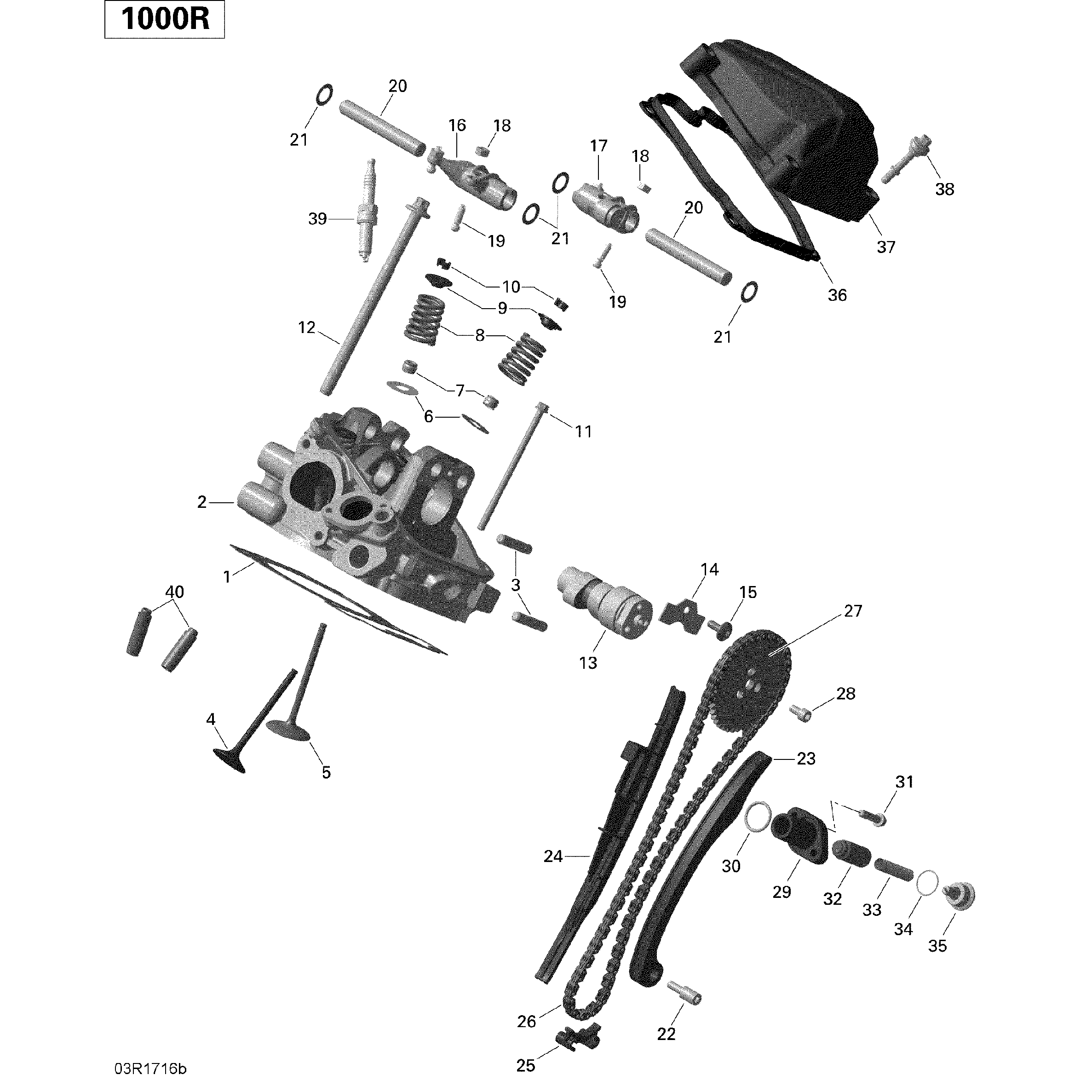 An Image of a Genuine Can-Am Parts Schematic Diagram showing the schematic - CYLINDER HEAD REAR - 1000R