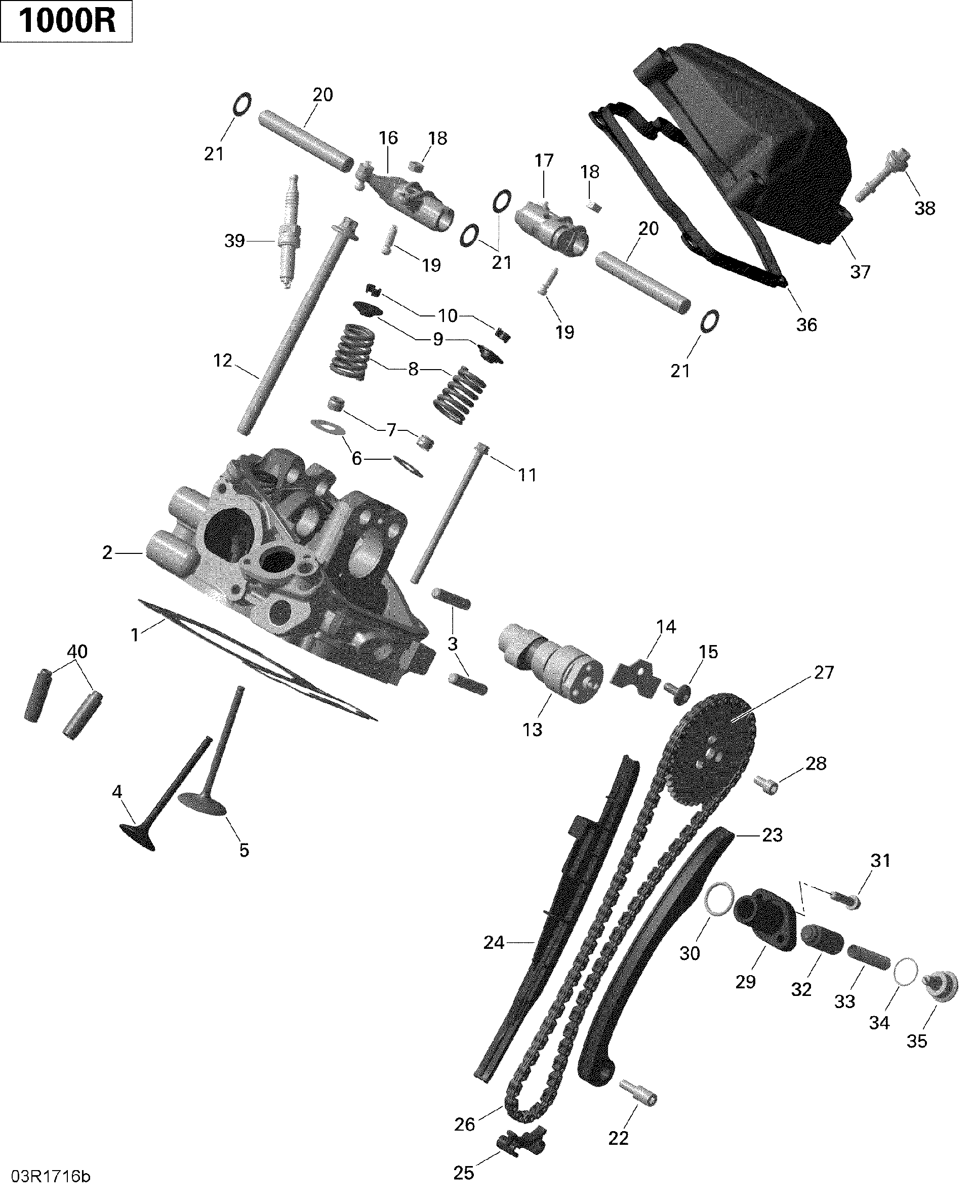 An Image of a Genuine Can-Am Parts Schematic Diagram showing the schematic - CYLINDER HEAD REAR - 1000R