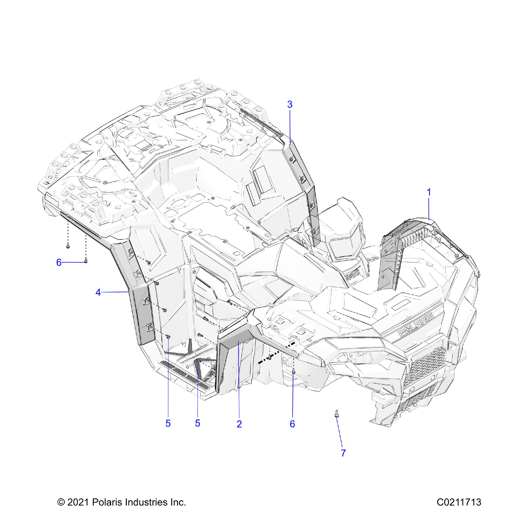 An Image of a Genuine Polaris Parts Schematic Diagram showing the schematic - BODY: FENDER FLARES - 2025 POLARIS SPORTSMAN 850 EPS 48"