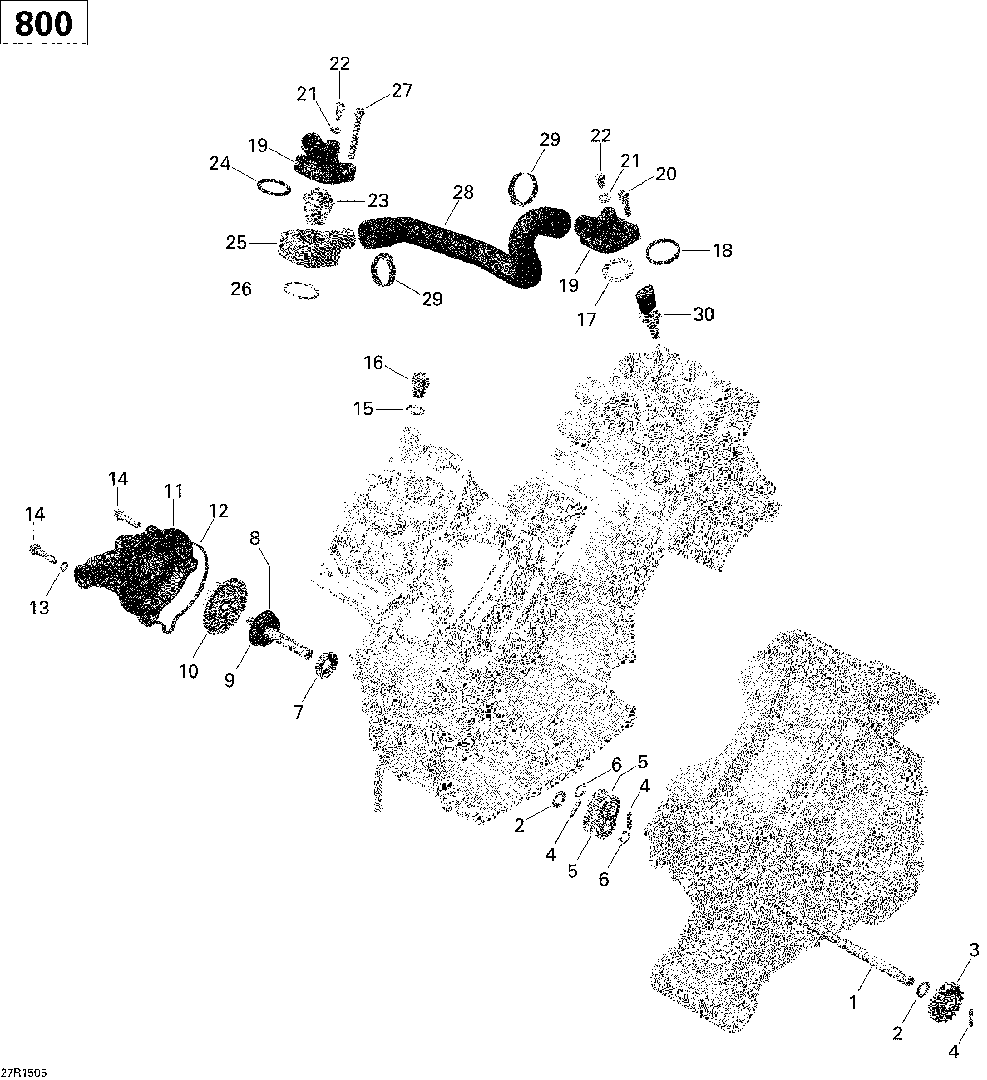An Image of a Genuine Can-Am Parts Schematic Diagram showing the schematic - ENGINE COOLING _27R1505