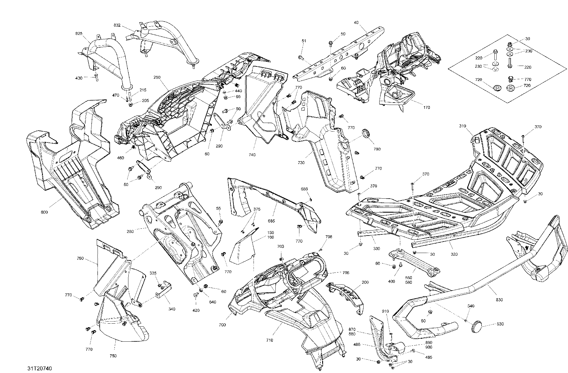 An Image of a Genuine Can-Am Parts Schematic Diagram showing the schematic - BODY - GRANITE GREY