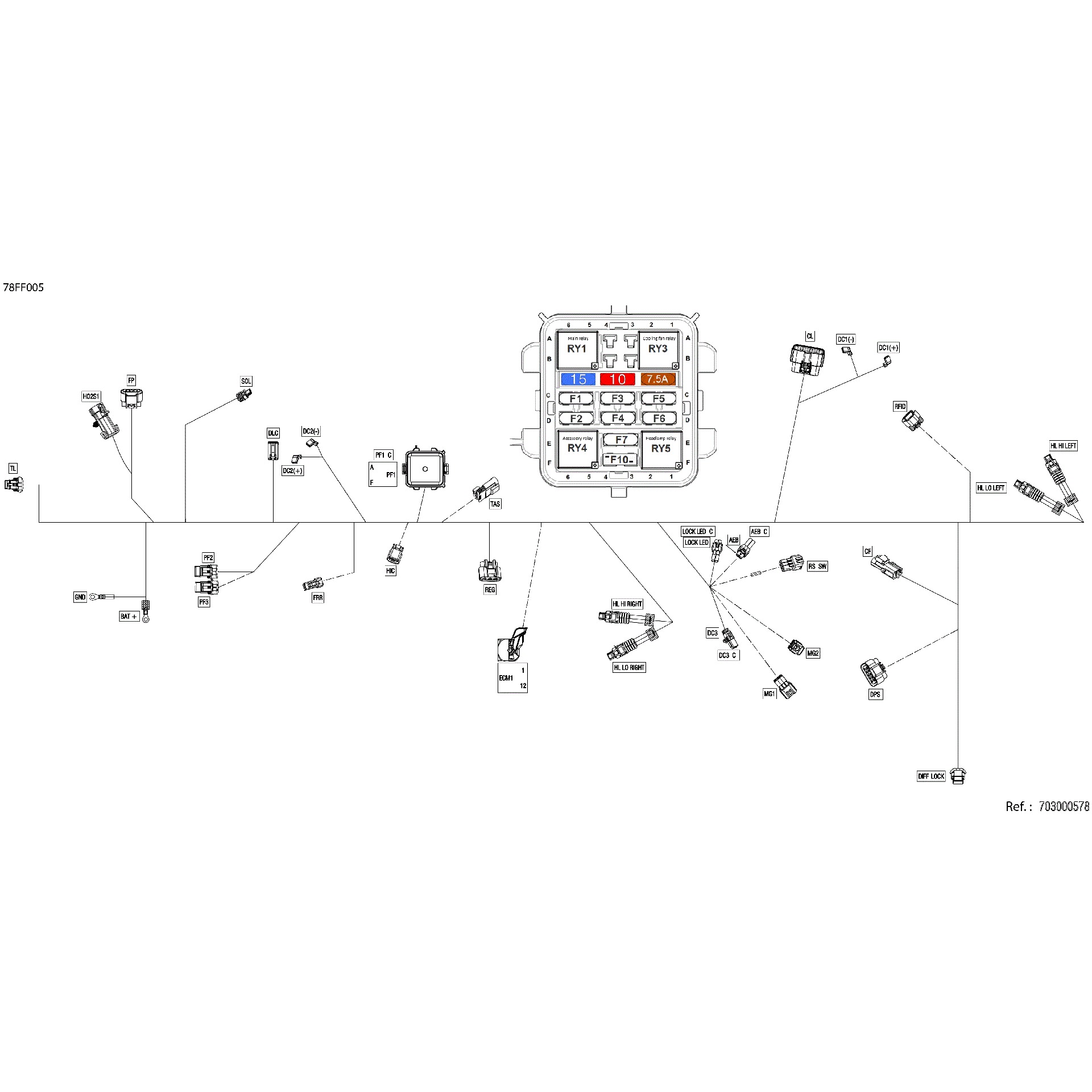 An Image of a Genuine Can-Am Parts Schematic Diagram showing the schematic - ELECTRIC - MAIN HARNESS - 710010292
