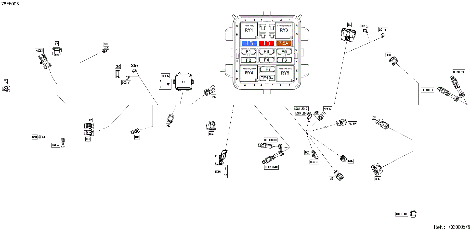 An Image of a Genuine Can-Am Parts Schematic Diagram showing the schematic - ELECTRIC - MAIN HARNESS - 710010292