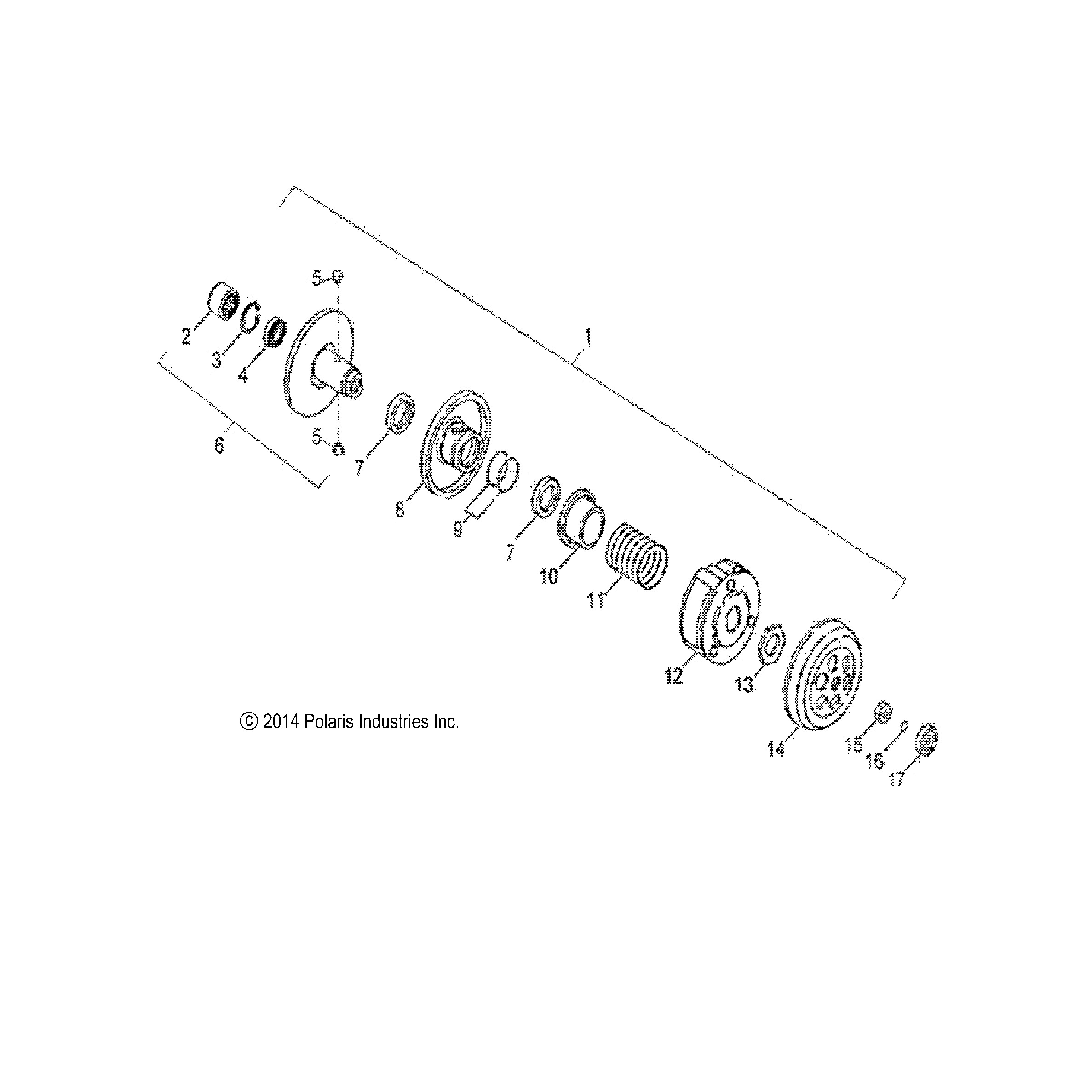 An Image of a Genuine Polaris Parts Schematic Diagram showing the schematic - DRIVE TRAIN: SECONDARY CLUTCH - 2016 POLARIS SPORTSMAN 90