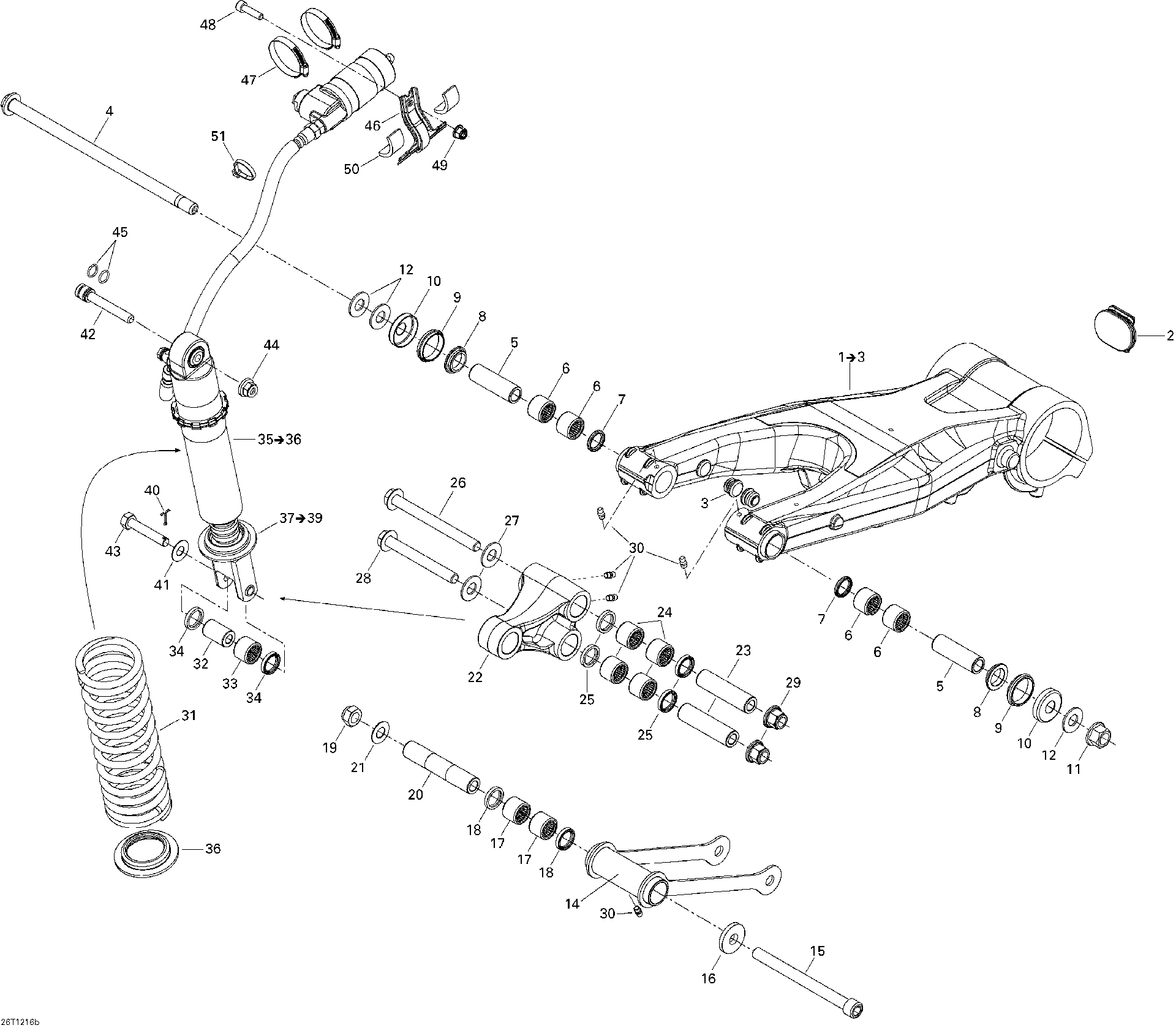 An Image of a Genuine Can-Am Parts Schematic Diagram showing the schematic - REAR SUSPENSION XMX