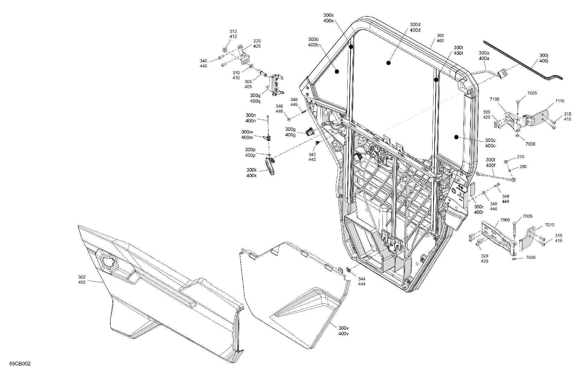 An Image of a Genuine Can-Am Parts Schematic Diagram showing the schematic - ENCLOSURE CAB - DOORS