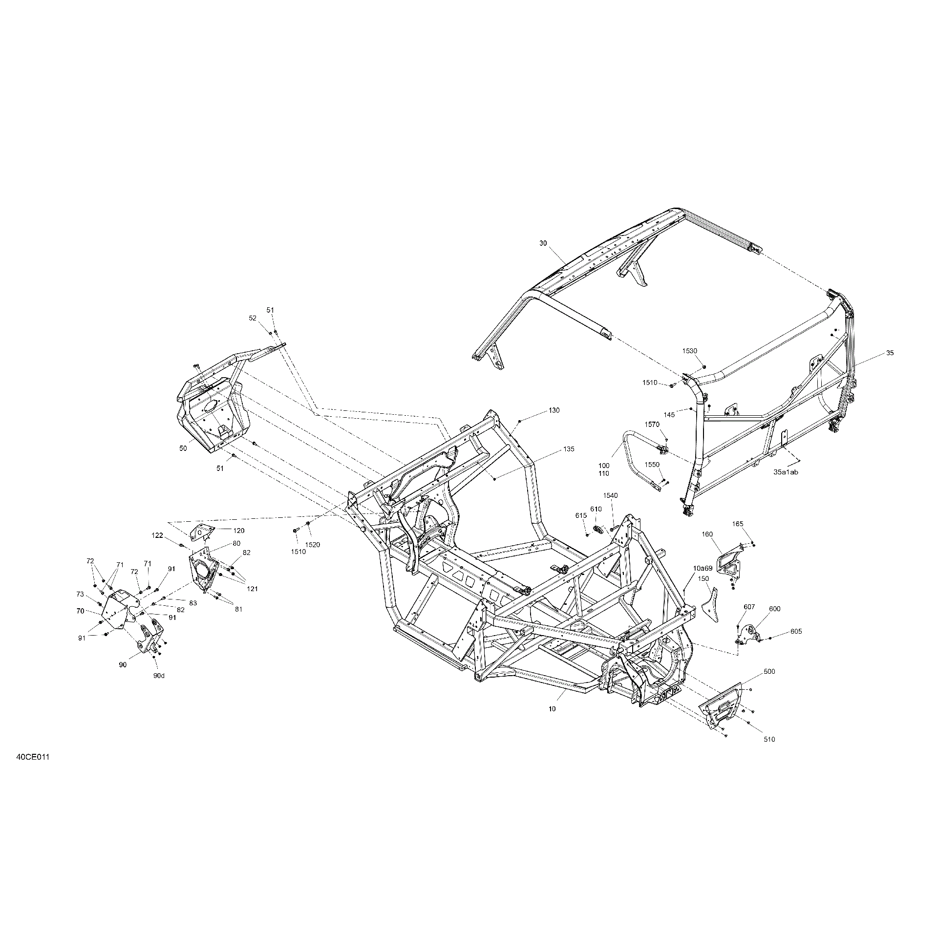 An Image of a Genuine Can-Am Parts Schematic Diagram showing the schematic - FRAME - SYSTEM