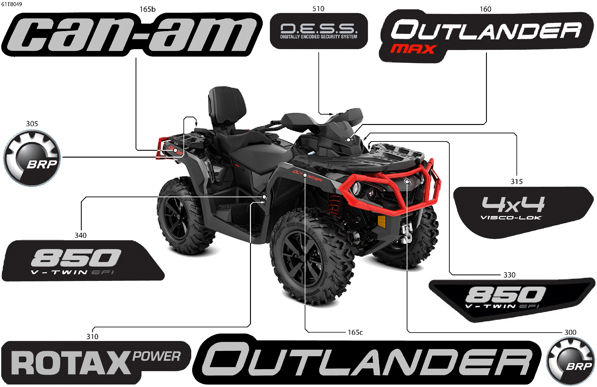 An Image of a Genuine Can-Am Parts Schematic Diagram showing the schematic - BODY - FEATURE DECALS