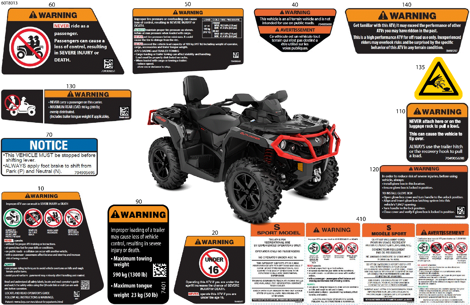 An Image of a Genuine Can-Am Parts Schematic Diagram showing the schematic - BODY - WARNING DECALS