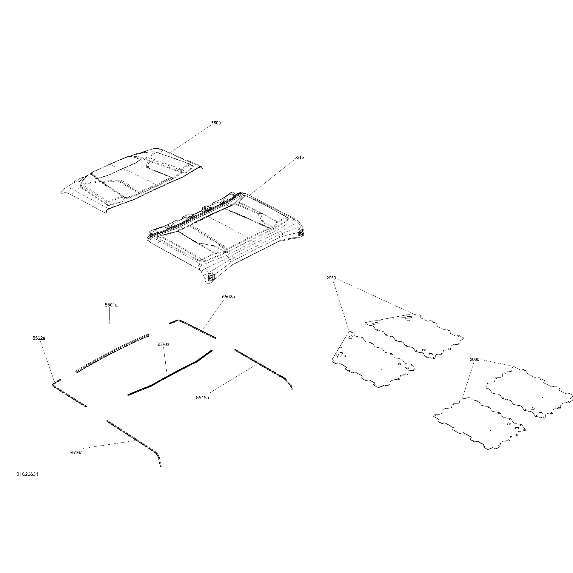 An Image of a Genuine Can-Am Parts Schematic Diagram showing the schematic - BODY - SKID PLATE - ROOF SECTION