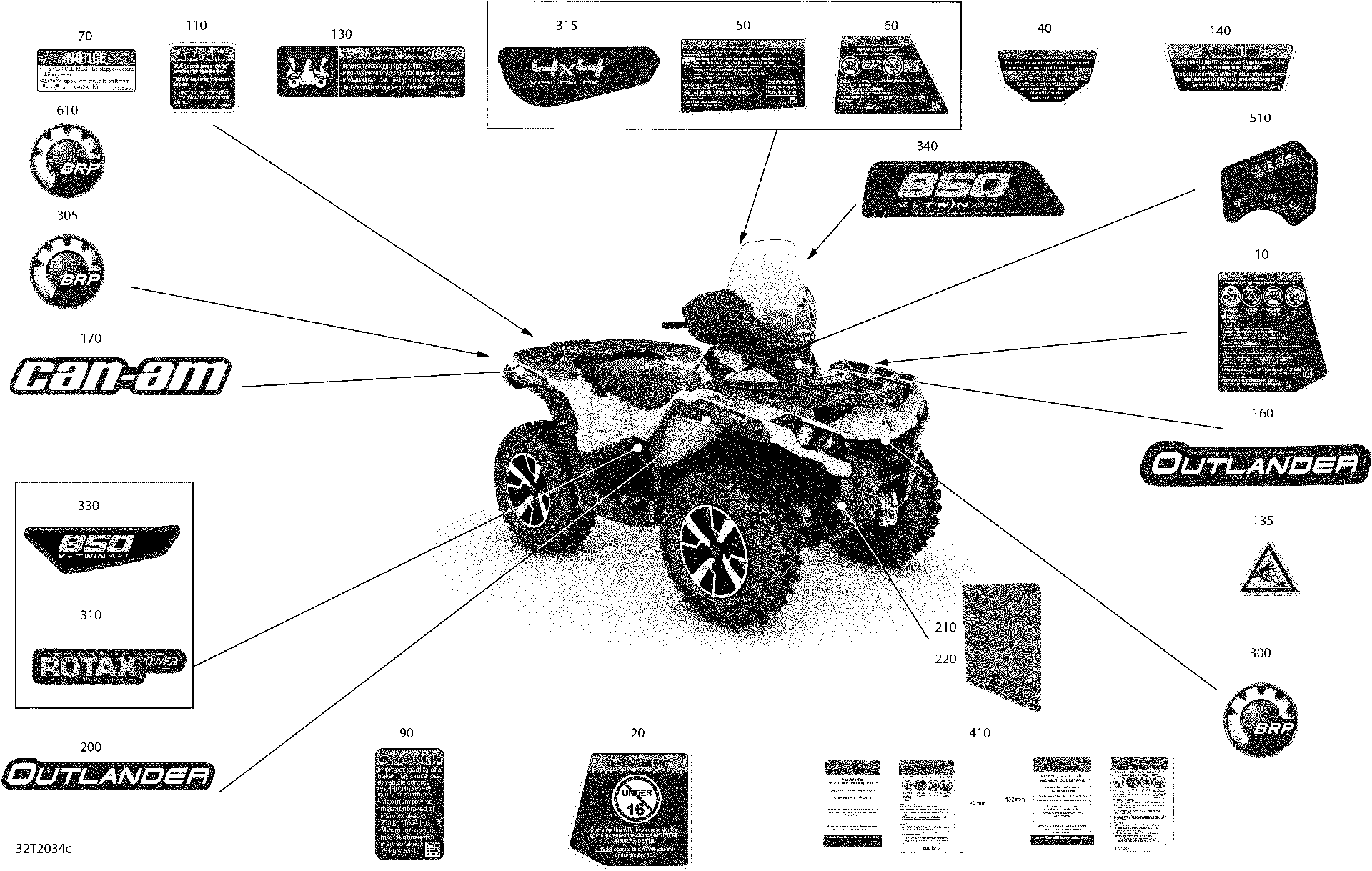 An Image of a Genuine Can-Am Parts Schematic Diagram showing the schematic - DECALS - NORTH EDITION