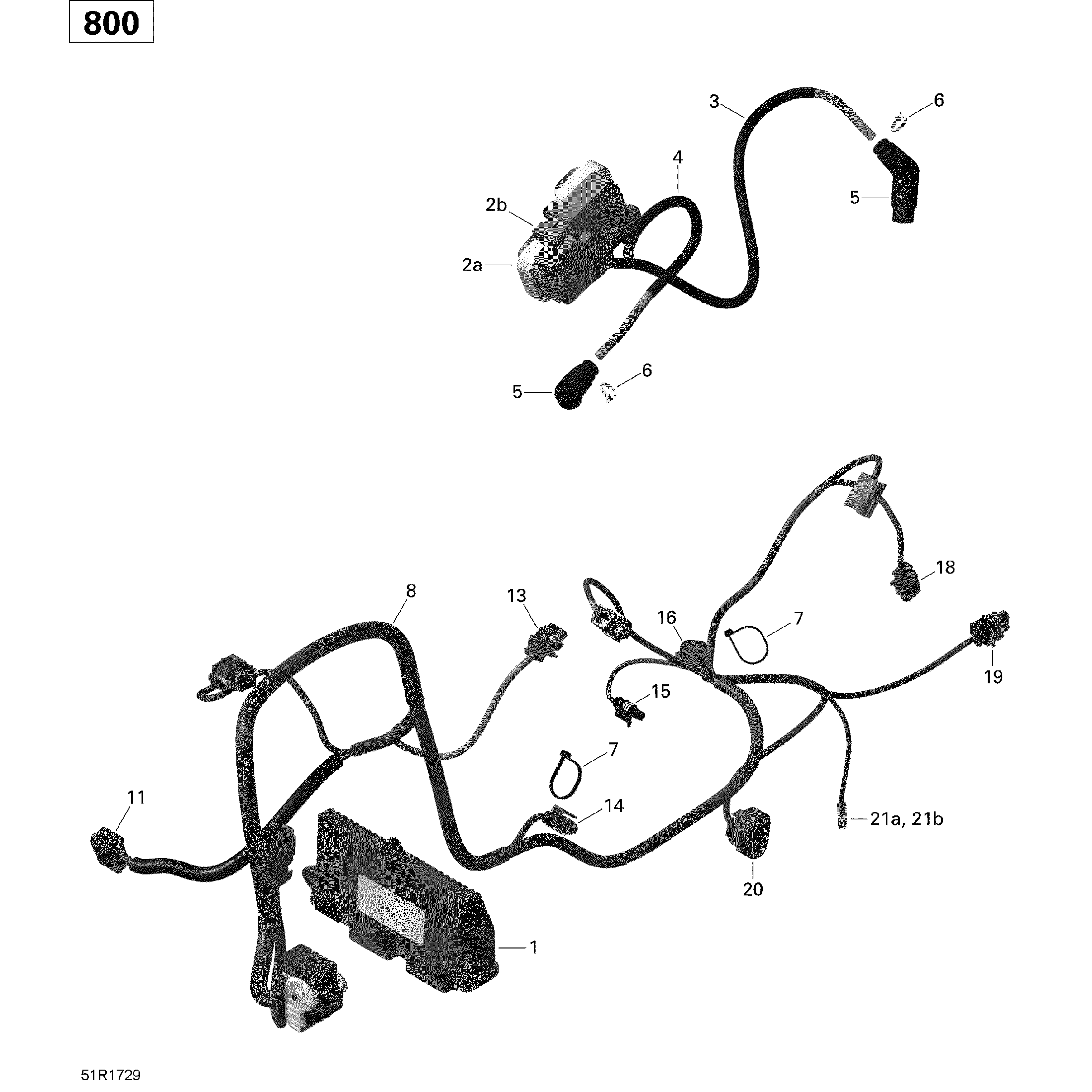An Image of a Genuine Can-Am Parts Schematic Diagram showing the schematic - ENGINE HARNESS AND ELECTRONIC MODULE - 800R EFI