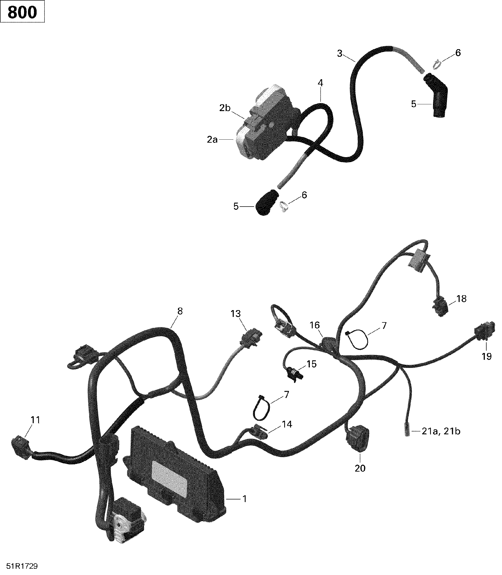 An Image of a Genuine Can-Am Parts Schematic Diagram showing the schematic - ENGINE HARNESS AND ELECTRONIC MODULE - 800R EFI