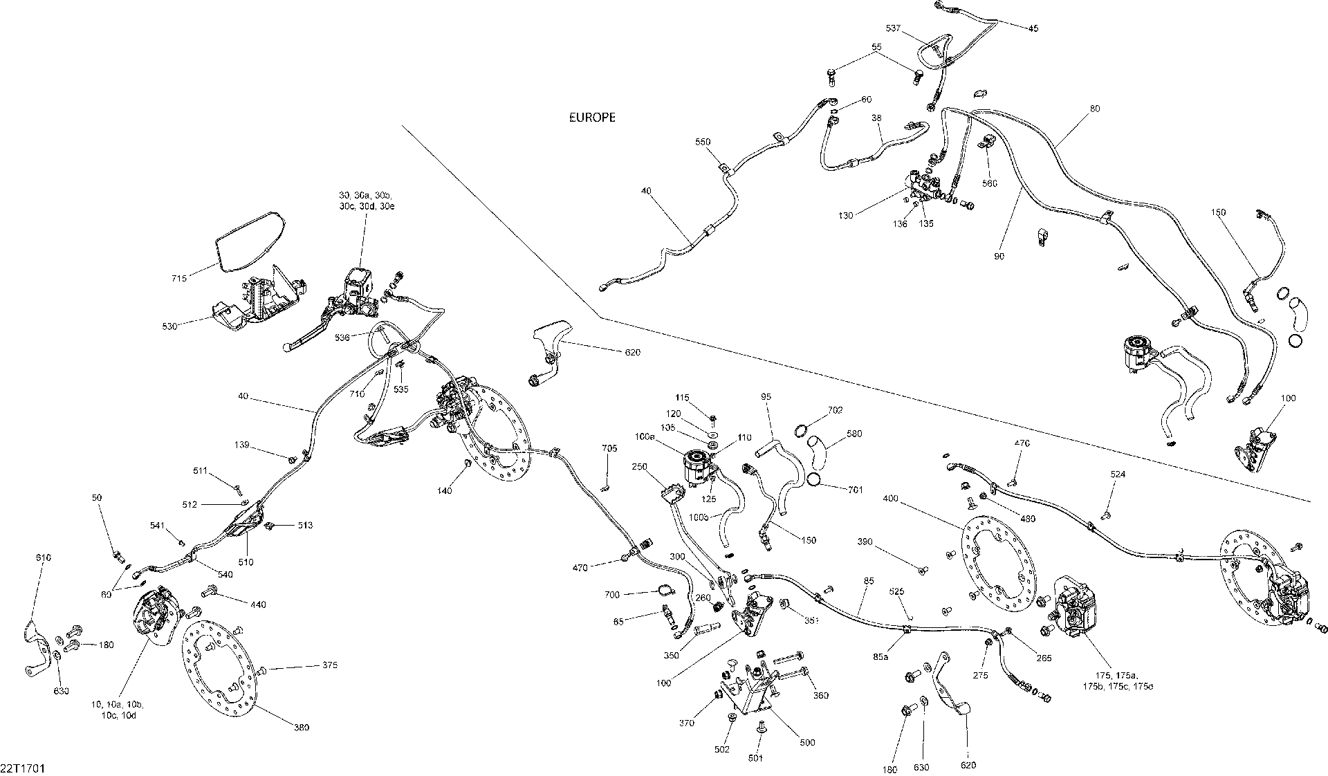 An Image of a Genuine Can-Am Parts Schematic Diagram showing the schematic - BRAKES - ALL MODELS