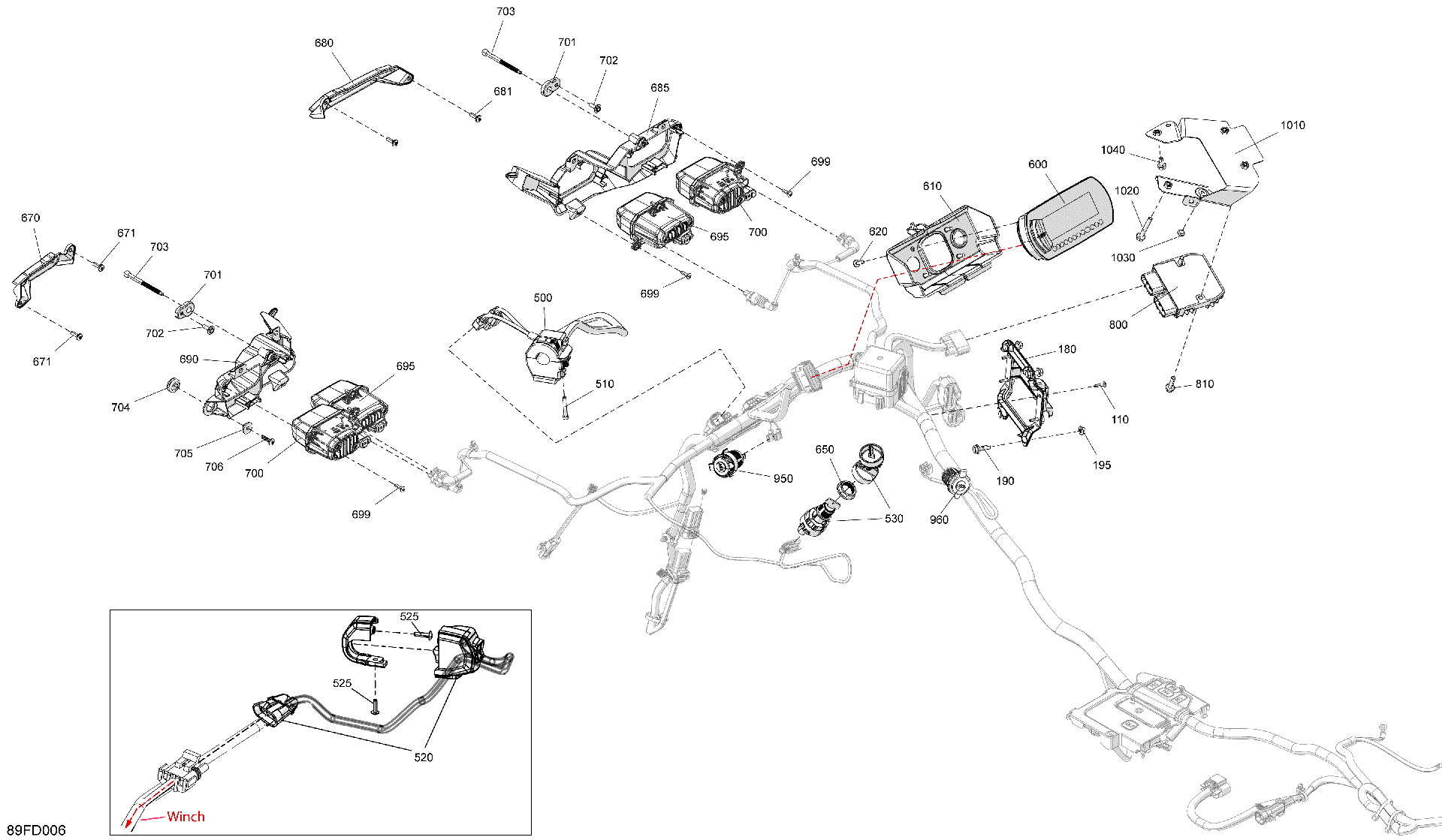 An Image of a Genuine Can-Am Parts Schematic Diagram showing the schematic - ELECTRIC - FRONT SECTION